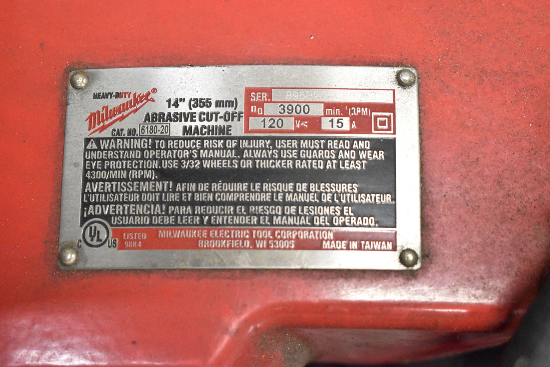 MILWAUKEE 14" ABRASIVE CUT OFF SAW WITH CART - Image 4 of 4