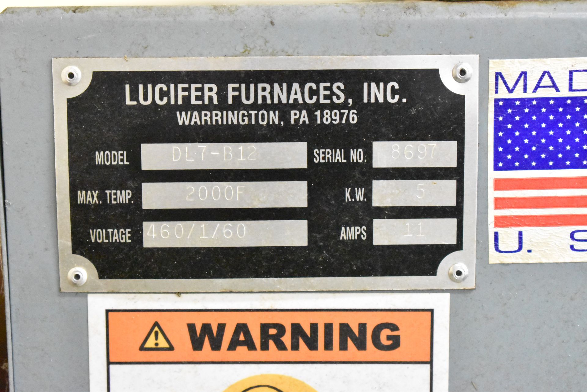 LUCIFER DL7-B12 ELECTRIC BOX FURNACE WITH 2000 DEG. F. MAX. TEMPERATURE, HONEYWELL DIGITAL - Image 4 of 4