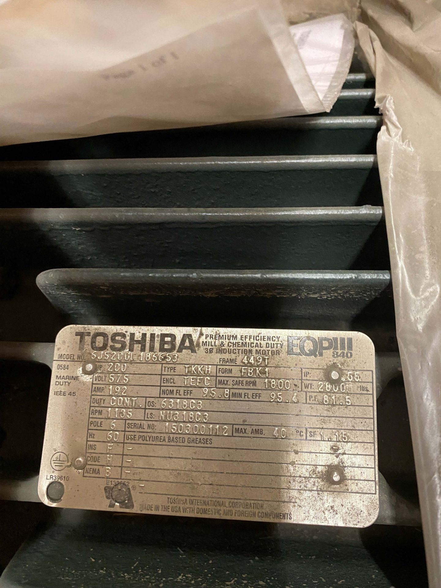 TOSHIBA 200 HP MOTOR, 575V/3PH/60HZ, S/N 150300112 (LOCATED IN THOMPSON, MB) - Image 3 of 3