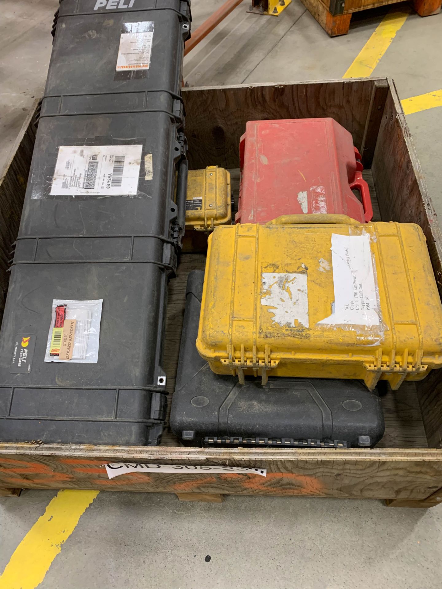 LOT/ (3) CRATES WITH CONTENTS CONSISTING OF SURVEY EQUIPMENT, LEICA TC1205 SURVEY STATIONS, BRADY