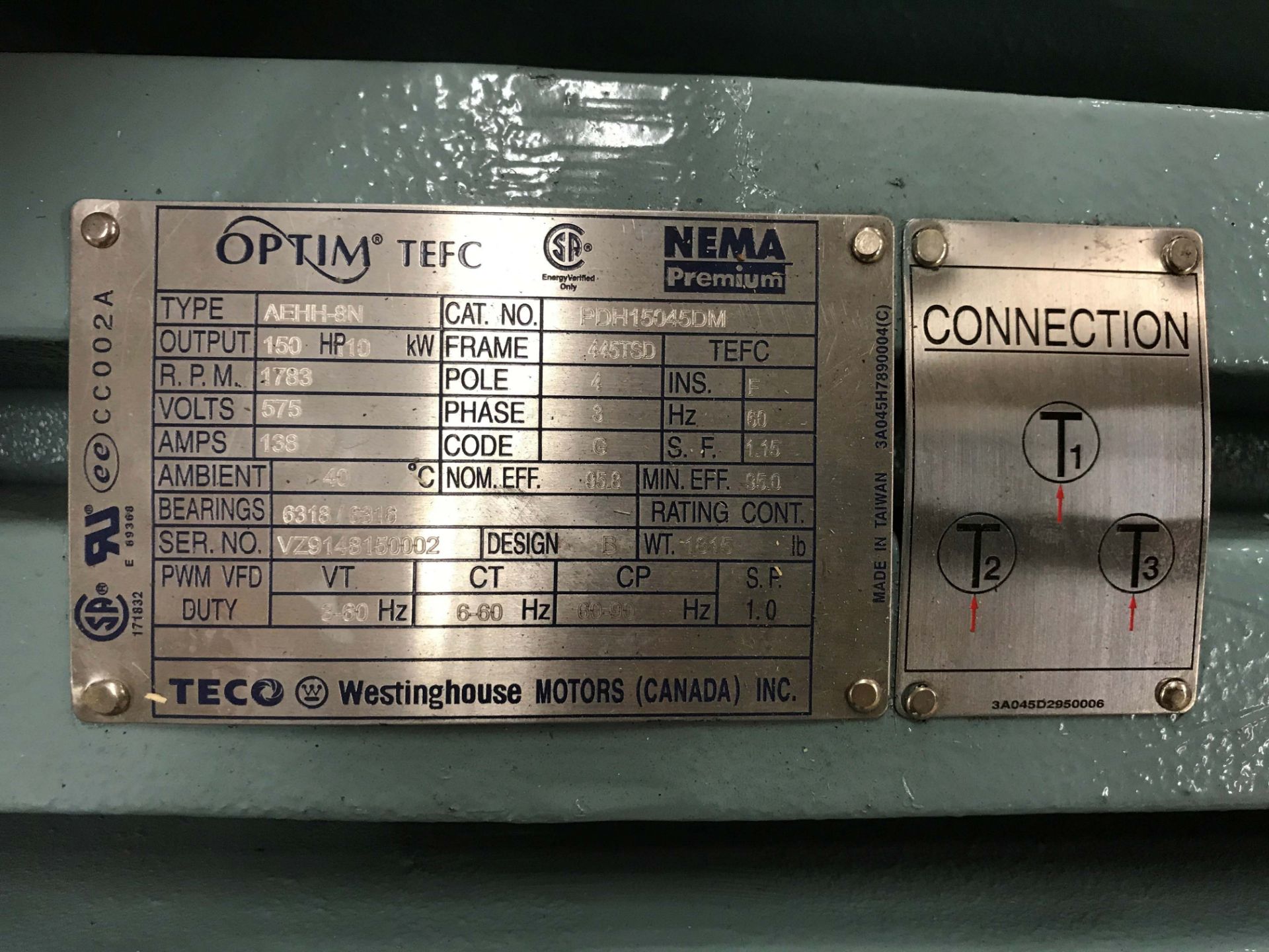 WESTINGHOUSE 150 HP MOTOR, 575V/3PH/60HZ, S/N VZ9148150002 (LOCATED IN THOMPSON, MB) - Image 5 of 6