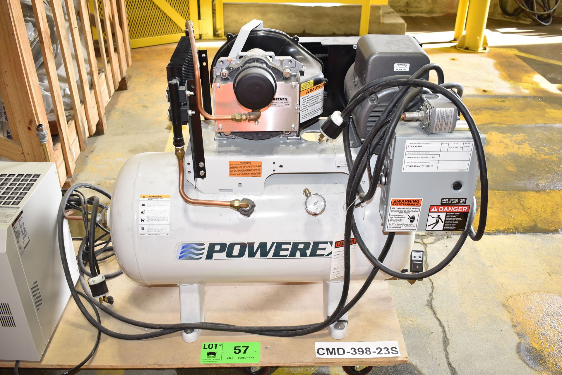 LOT/ POWEREX STS130162 3 HP AIR COMPRESSOR WITH 30 GAL TANK, 8.8 SCFM @ 100 PSIG CAPACITY & SMC - Image 2 of 10