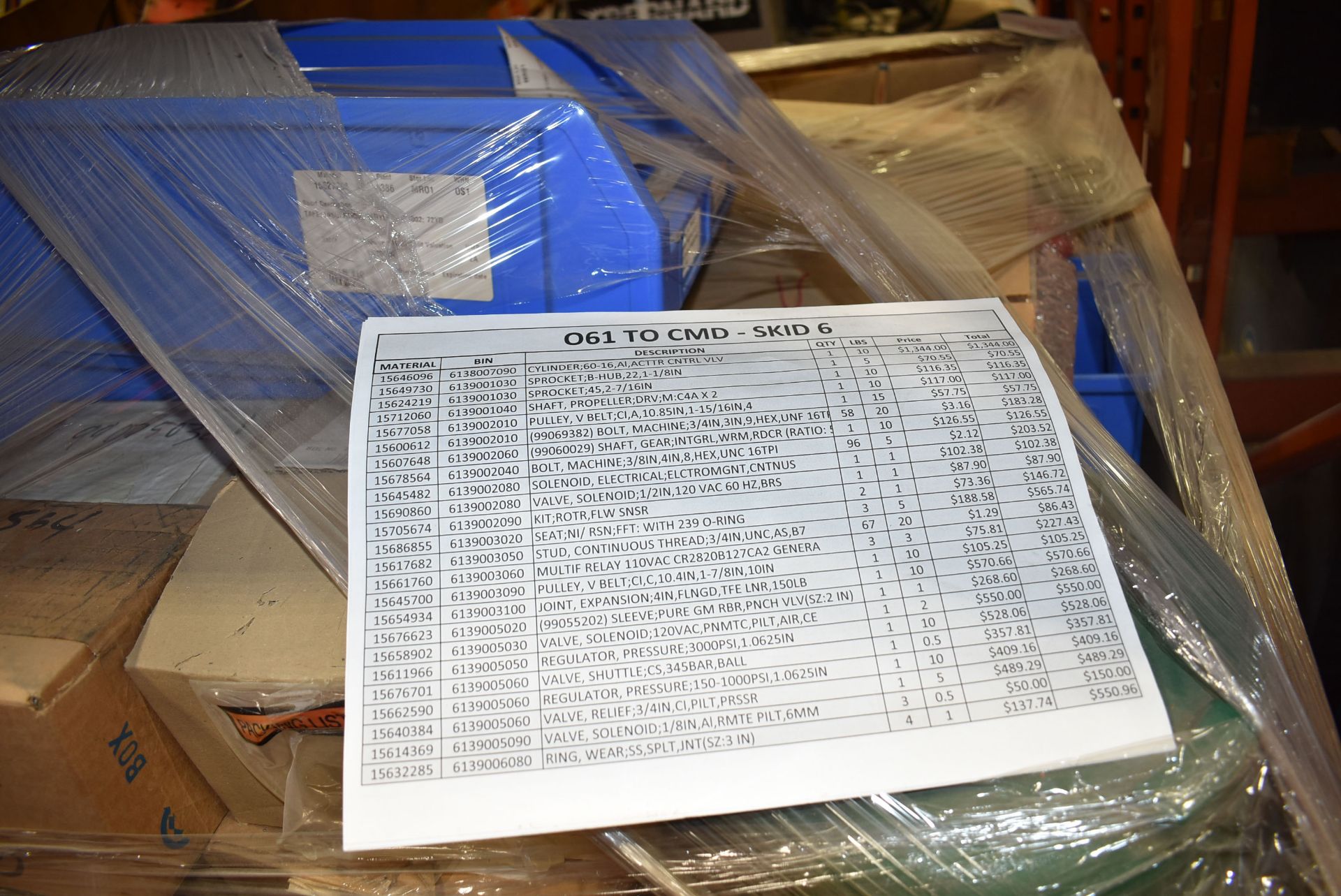 LOT/ CRATE WITH SPARE PARTS CONSISTING OF SPROCKETS, PULLEYS, SHAFTS, SOLENOIDS, RELAYS, PRESSURE - Image 3 of 9