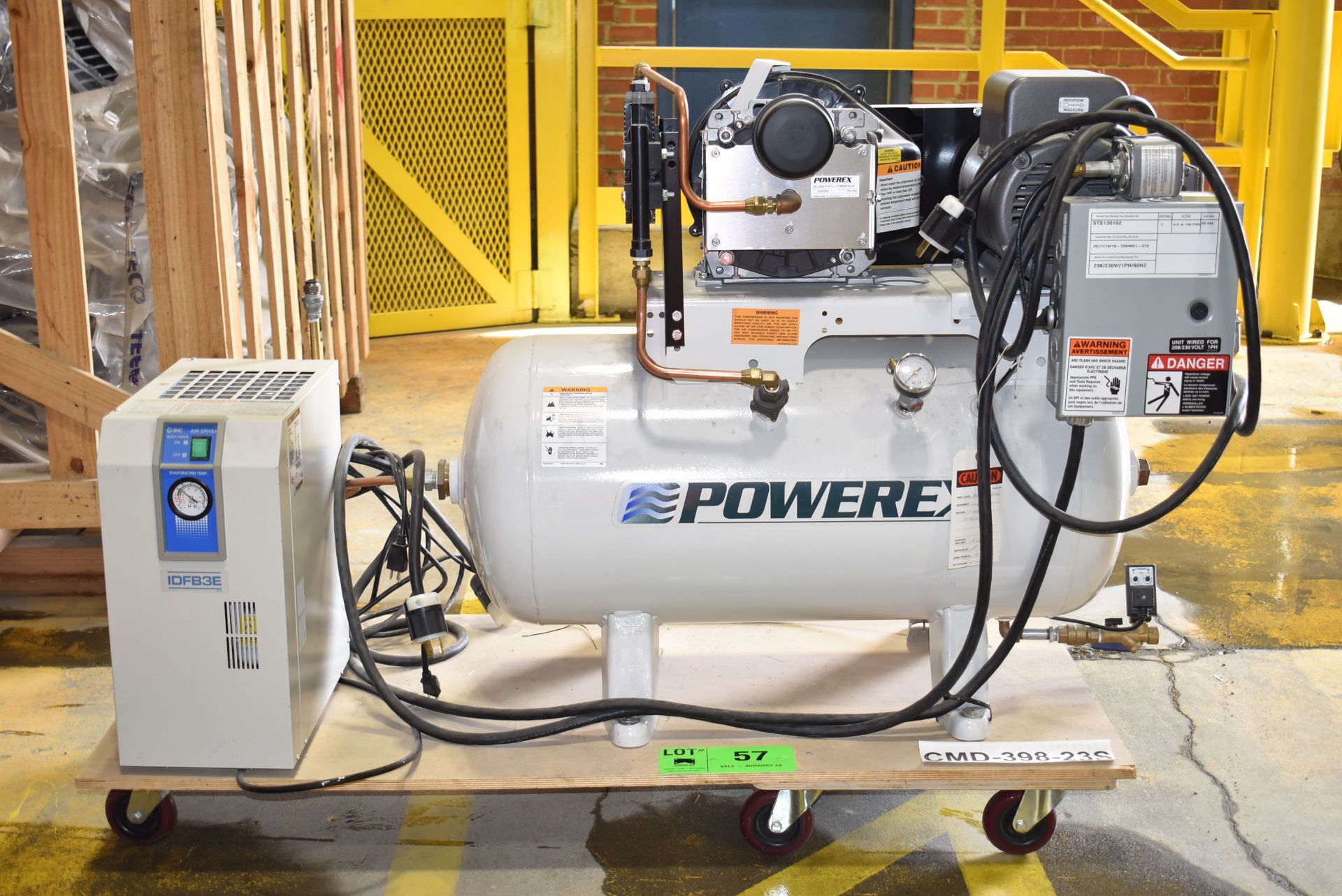 LOT/ POWEREX STS130162 3 HP AIR COMPRESSOR WITH 30 GAL TANK, 8.8 SCFM @ 100 PSIG CAPACITY & SMC