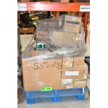 LOT/ PALLET OF SPARE PARTS CONSISTING OF TRANSFORMERS, LAMPS, TEES, MARKERS, BASEBOARD HEATERS, TOOL