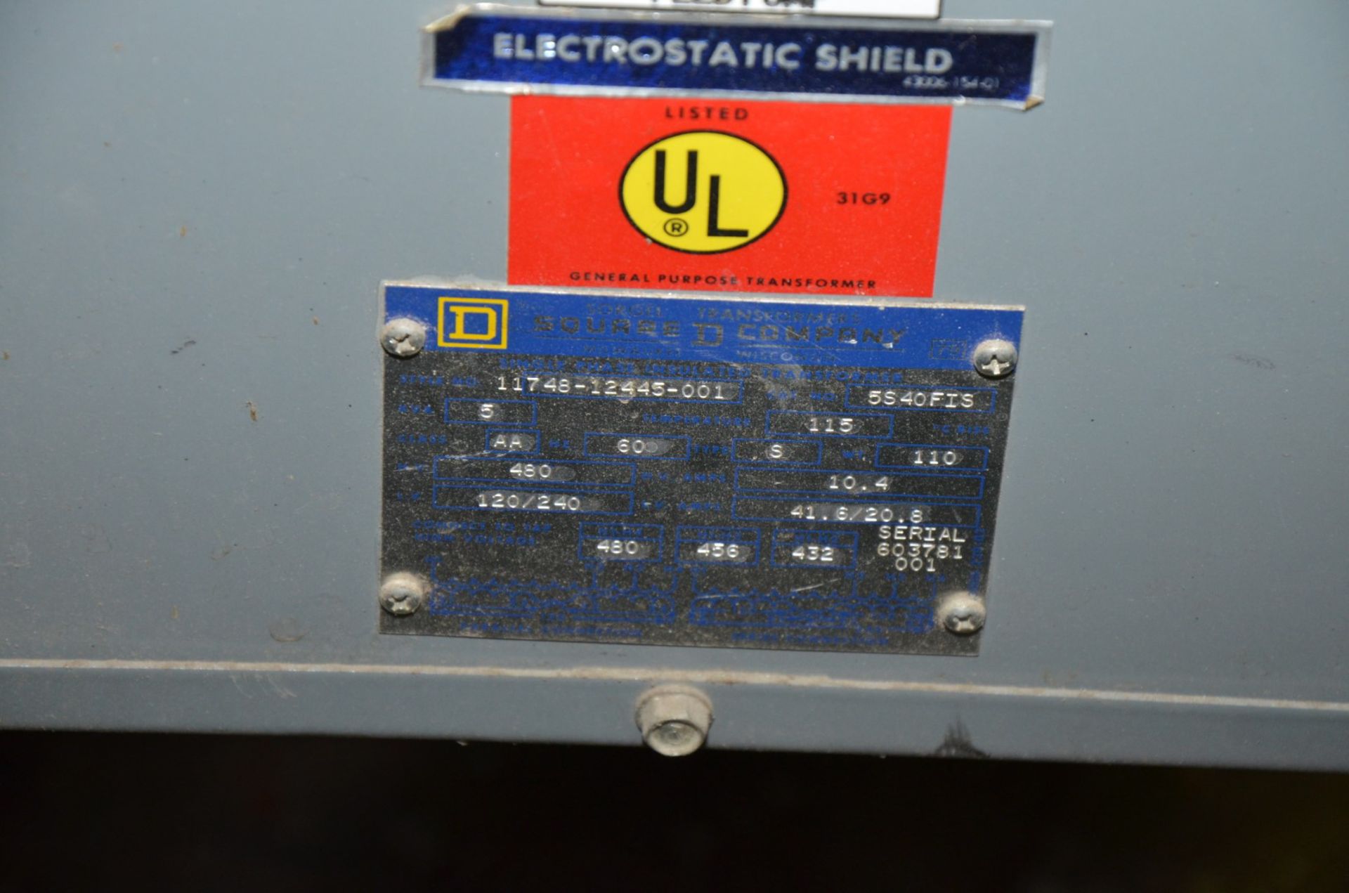 SQUARE D 5KVA/480-240-120V/3PH/60HZ TRANSFORMER (CI) [RIGGING FEE FOR LOT #142 - $75 USD PLUS - Image 2 of 2