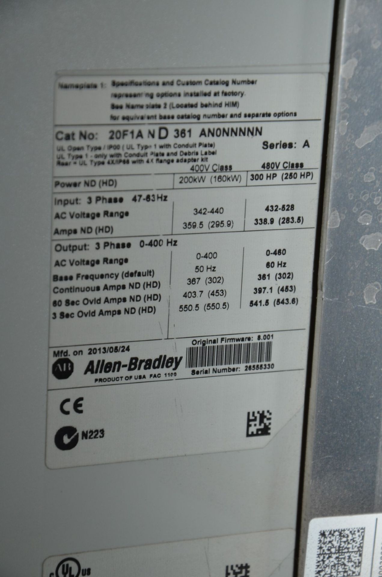 ALLEN BRADLEY (2013) POWERFLEX 753 300 HP VFD S/N 26555330 (CI) [RIGGING FEE FOR LOT #130 - $200 USD - Image 3 of 3