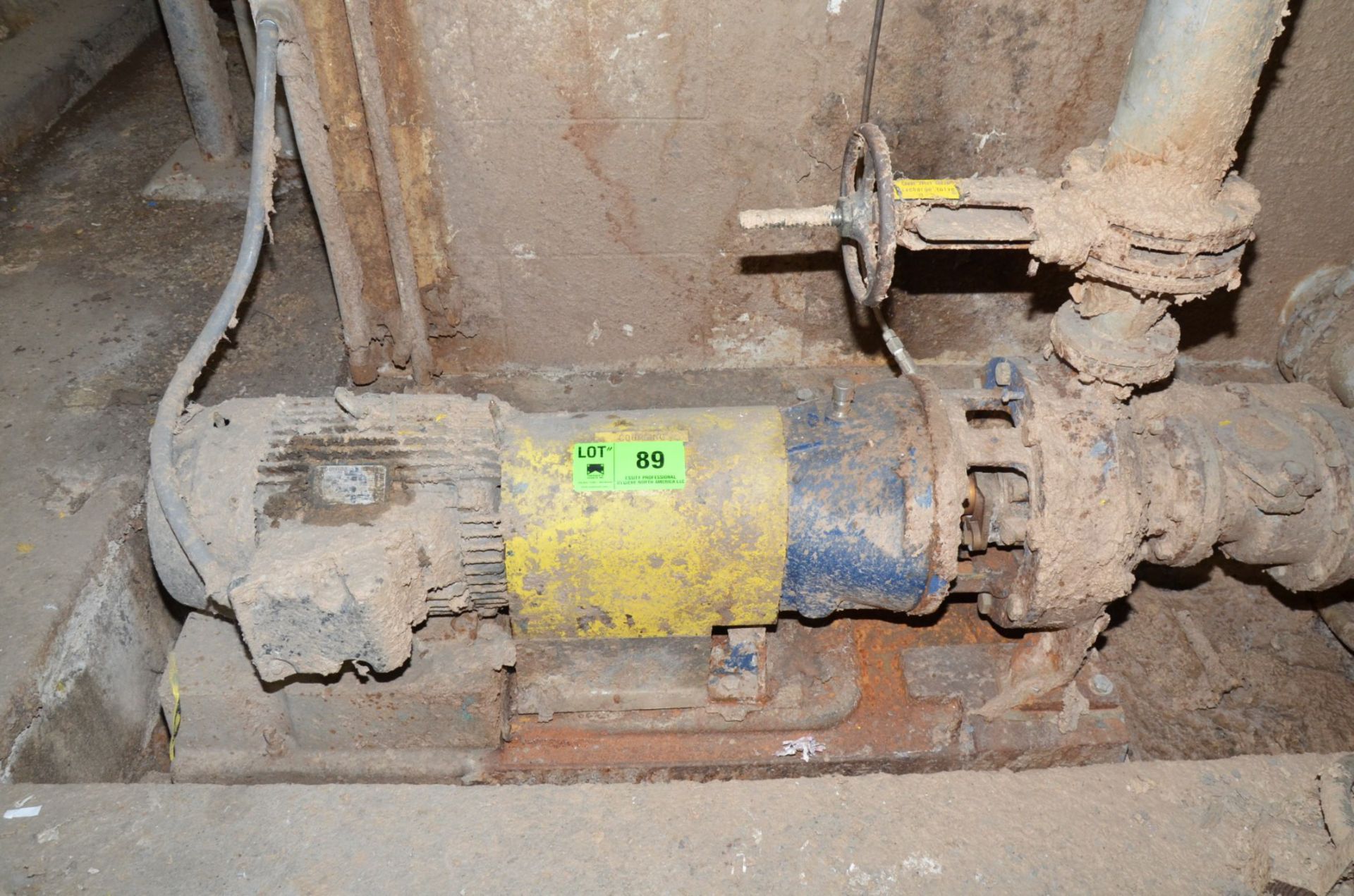 GOULDS CENTRIFUGAL PUMP WITH 25HP DRIVE MOTOR, S/N N/A (CI) [RIGGING FEE FOR LOT #89 - $500 USD PLUS