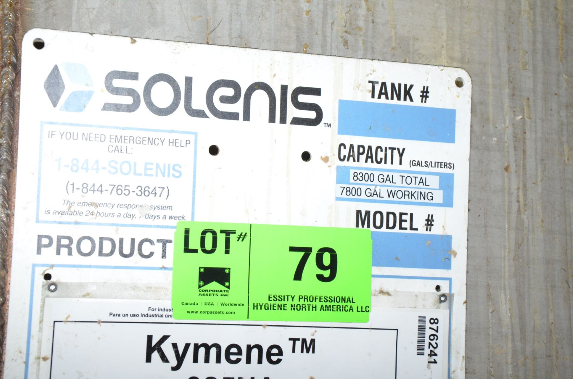 SOLENIS 8,300 GAL CAPACITY STAINLESS STEEL BUFFER TANK, S/N N/A (CI) [RIGGING FEE FOR LOT #79 - $