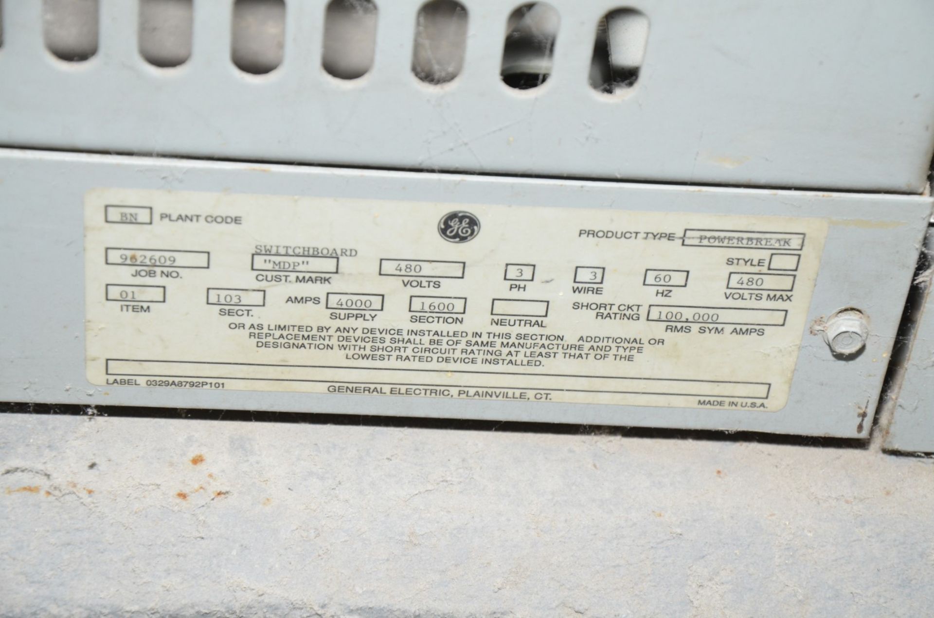 GENERAL ELECTRIC POWER BREAK BREAKER PANEL BANK (CI) [RIGGING FEE FOR LOT #291 - $250 USD PLUS - Image 4 of 4