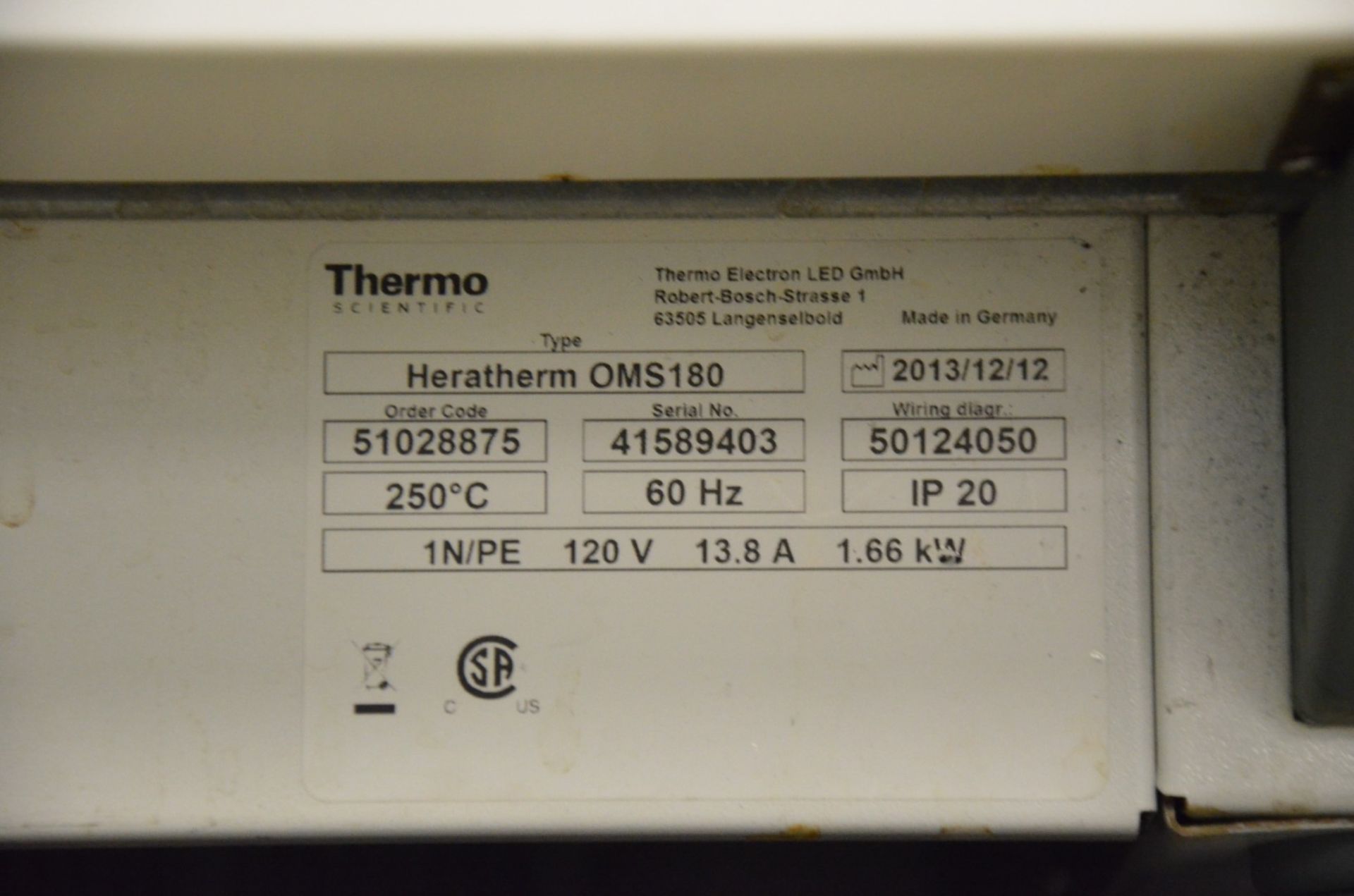 THERMO SCIENTIFIC (2013) HERATHERM OMS180 DIGITAL BENCH TOP LAB OVEN WITH DIGITAL MICROPROCESSOR - Image 3 of 9