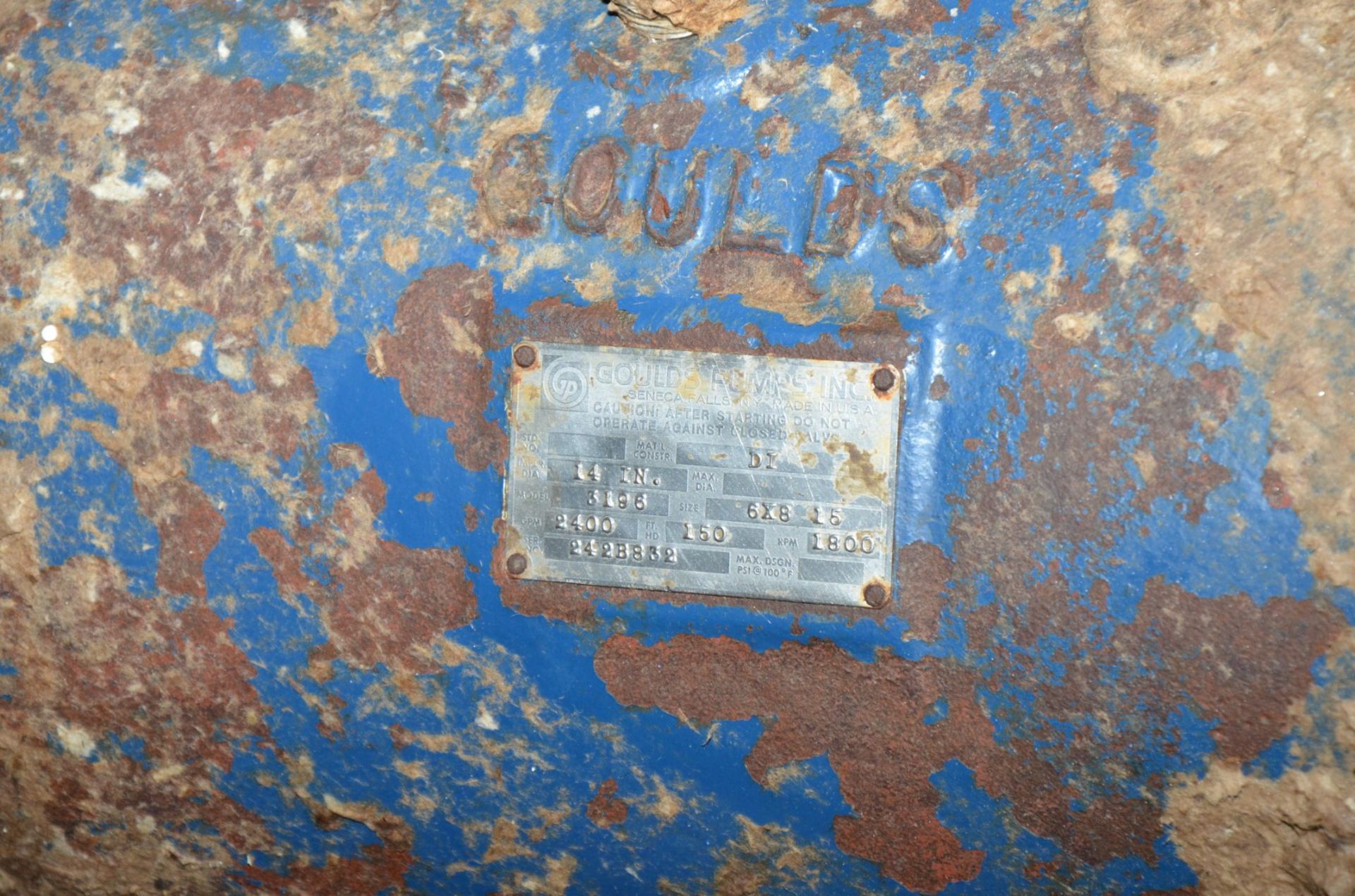 GOULDS 3196 6X8-15 CENTRIFUGAL PUMP WITH 75HP DRIVE MOTOR, S/N 242B832 (CI) [RIGGING FEE FOR LOT #75 - Image 2 of 3