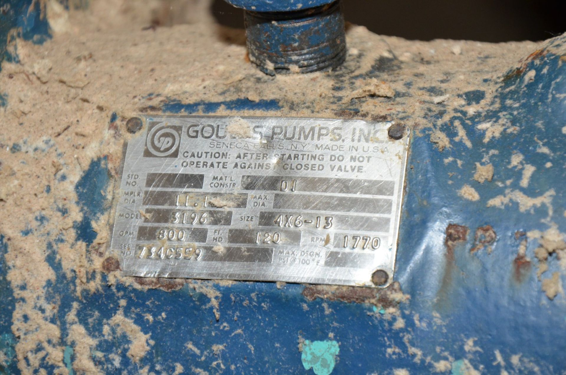 GOULDS 3196 4X6-13 CENTRIFUGAL PUMP WITH 10HP DRIVE MOTOR, S/N 733C559 (CI) [RIGGING FEE FOR LOT # - Image 2 of 2