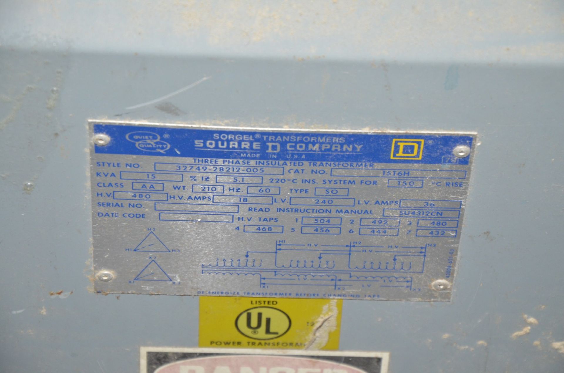 SQUARE D 15KVA/480-240V/3PH/60HZ TRANSFORMER (CI) [RIGGING FEE FOR LOT #695 - $50 USD PLUS - Image 2 of 2