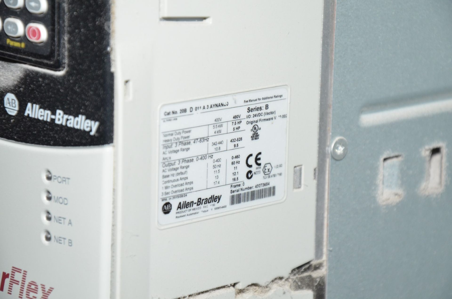 ALLEN BRADLEY (2015) POWERFLEX 700 7.5 HP VFD S/N 43273654 (CI) [RIGGING FEE FOR LOT #328 - $50 - Image 2 of 2