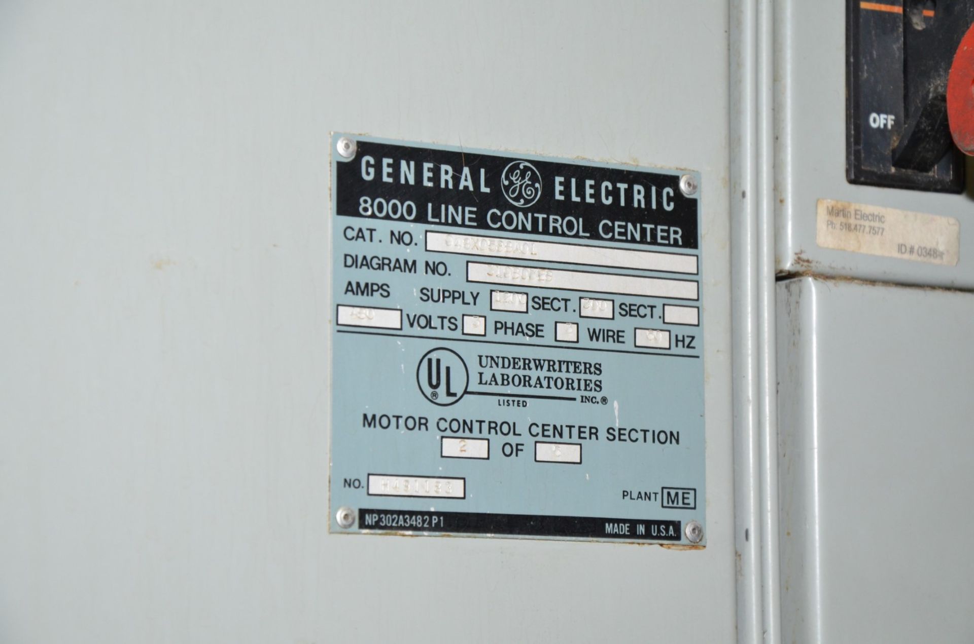 GENERAL ELECTRIC 8000 LINE CONTROL 4-BANK MCC PANEL (CI) [RIGGING FEE FOR LOT #707 - $450 USD PLUS - Image 2 of 3