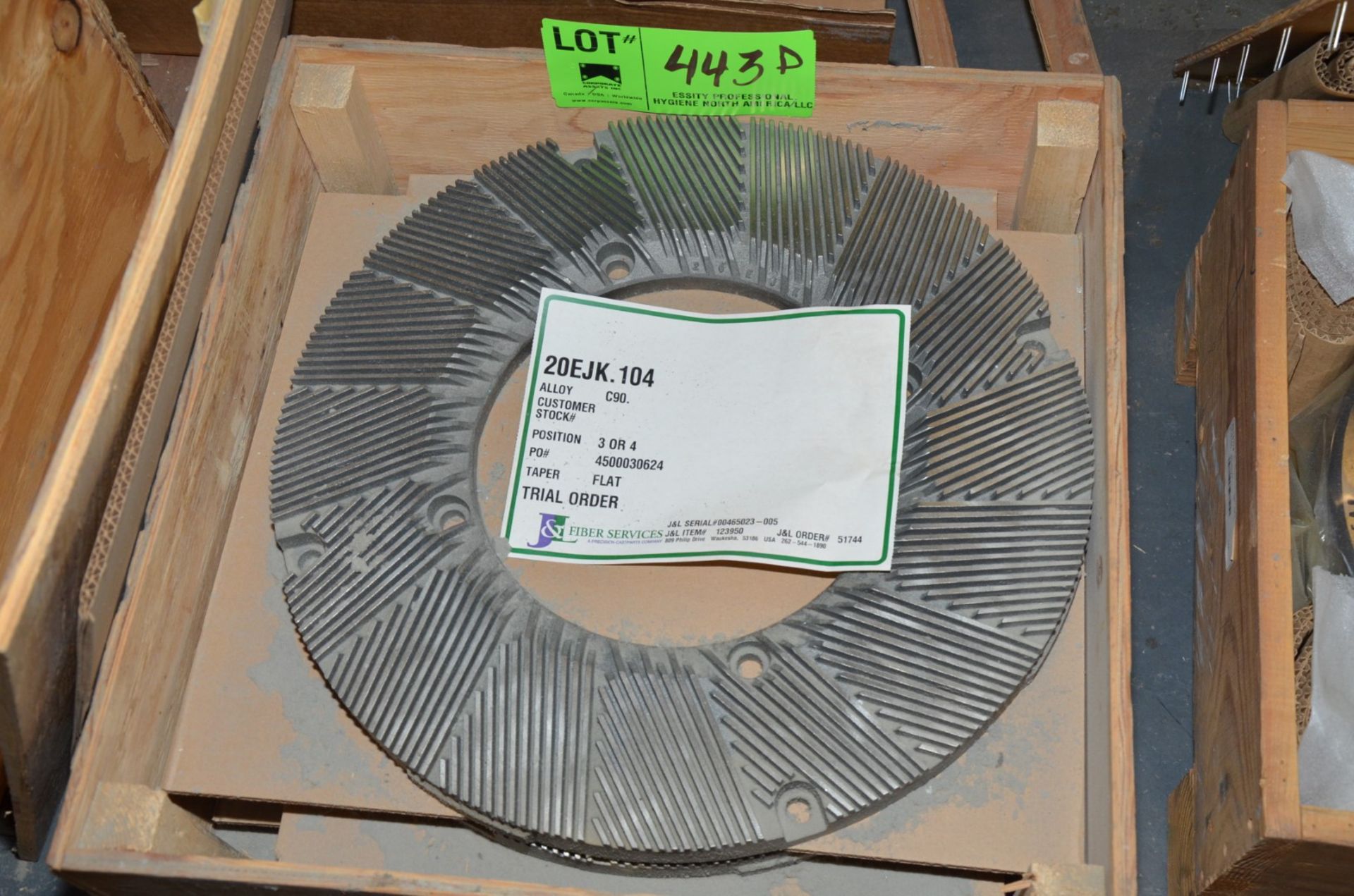 J&L FIBER SERVICE 20EJK.104 20" REFINER PLATE SET [RIGGING FEE FOR LOT #443D - $25 USD PLUS