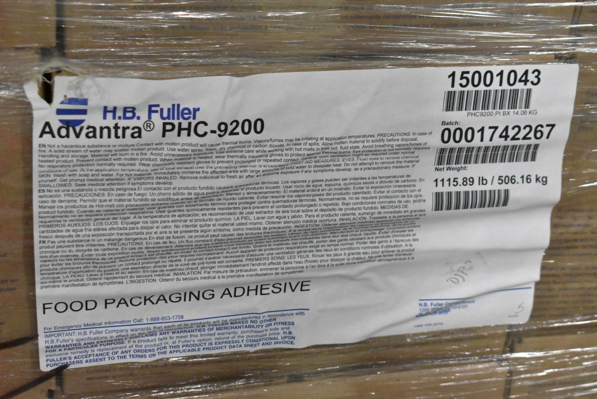 LOT/ PALLET OF ADVANTRA PHC-9200 FOOD PACKAGING ADHESIVE [RIGGING FEE FOR LOT #876 - $25 USD PLUS - Image 2 of 2