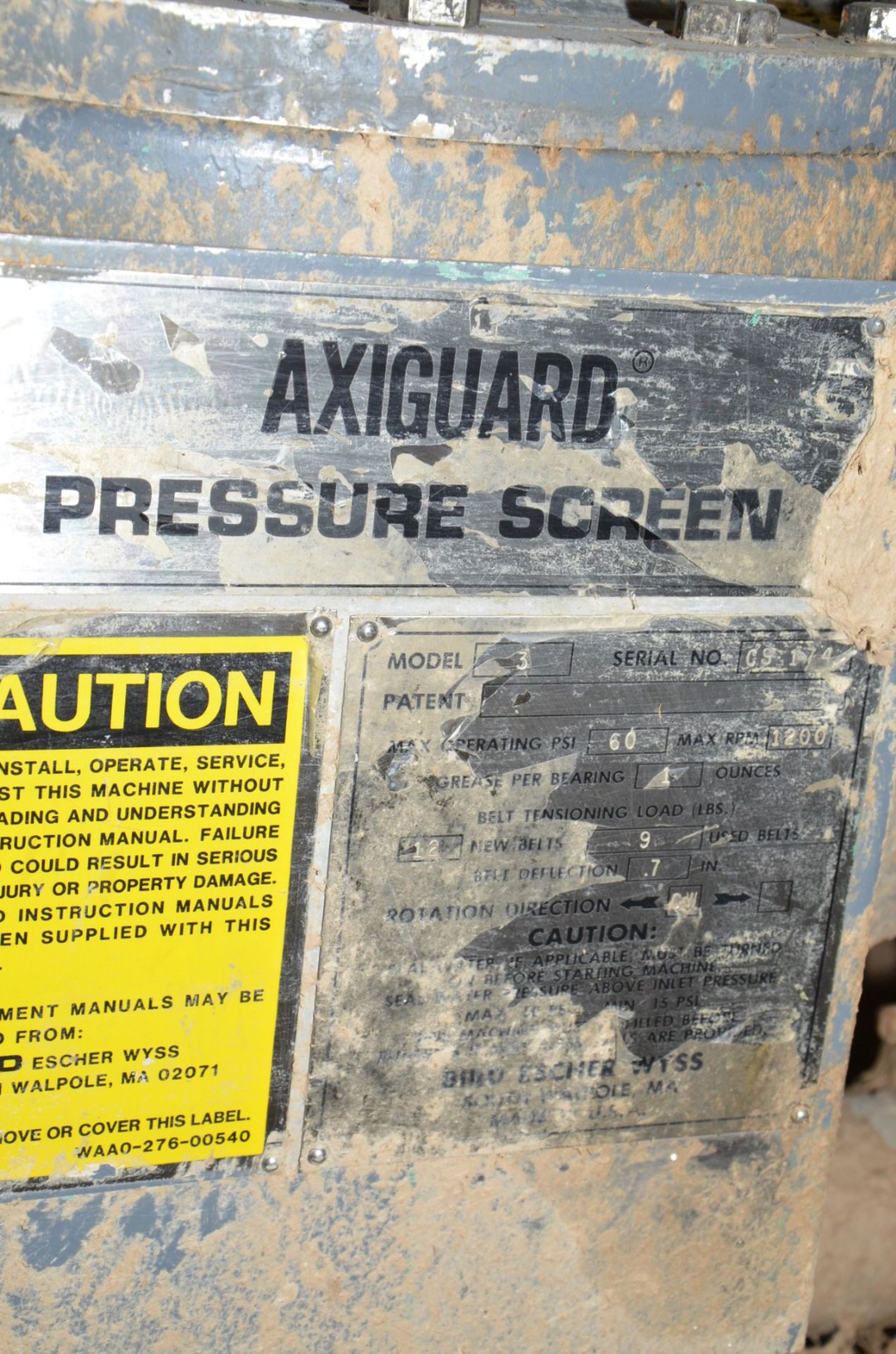 COMER AXIGUARD MODEL 3 VERTICAL PRESSURE SCREEN WITH BOTTOM DRIVEN 30 HP ELECTRIC DRIVE MOTOR, S/N - Image 2 of 2