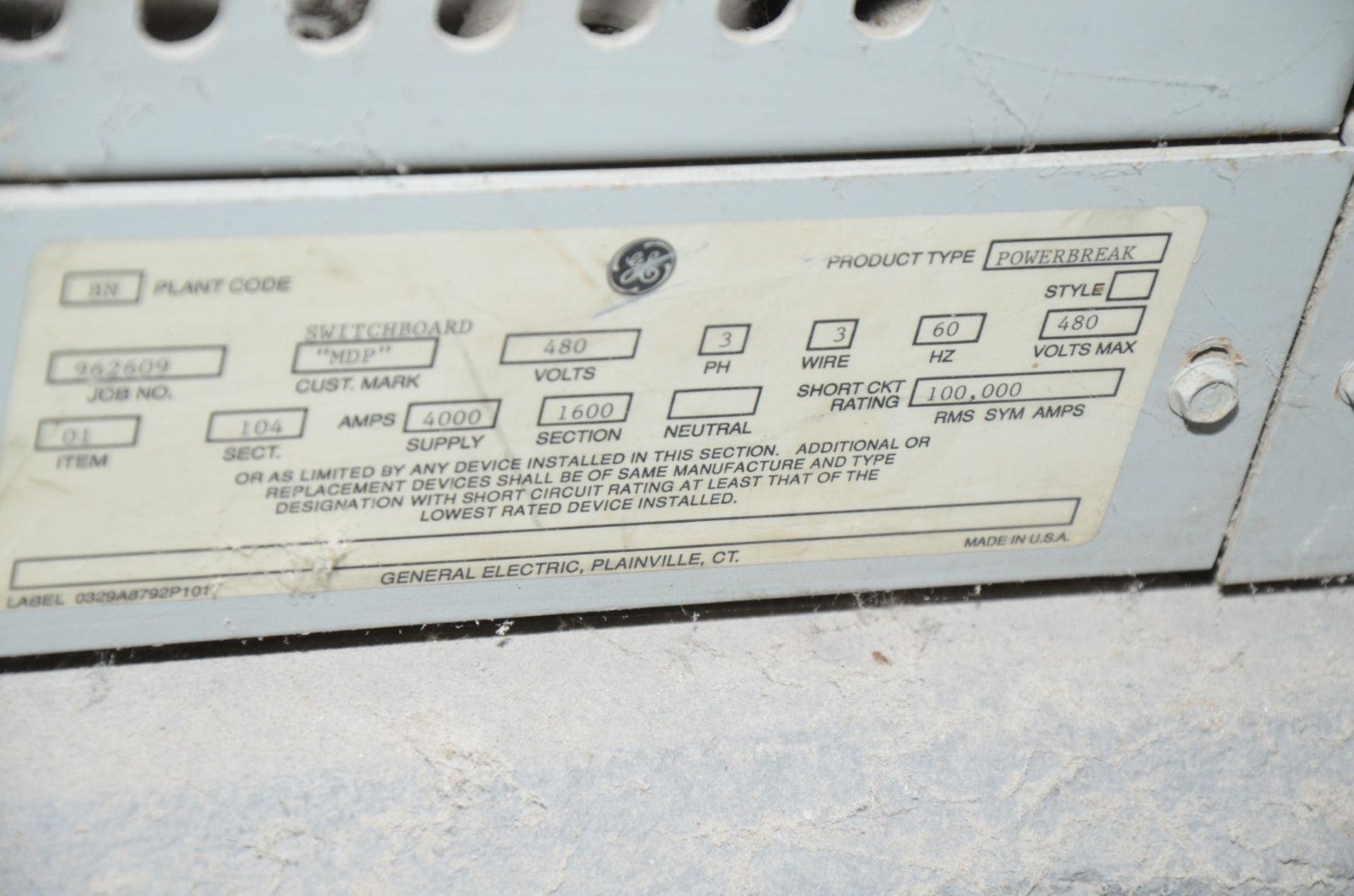 GENERAL ELECTRIC POWER BREAK BREAKER PANEL BANK (CI) [RIGGING FEE FOR LOT #292 - $250 USD PLUS - Image 4 of 4