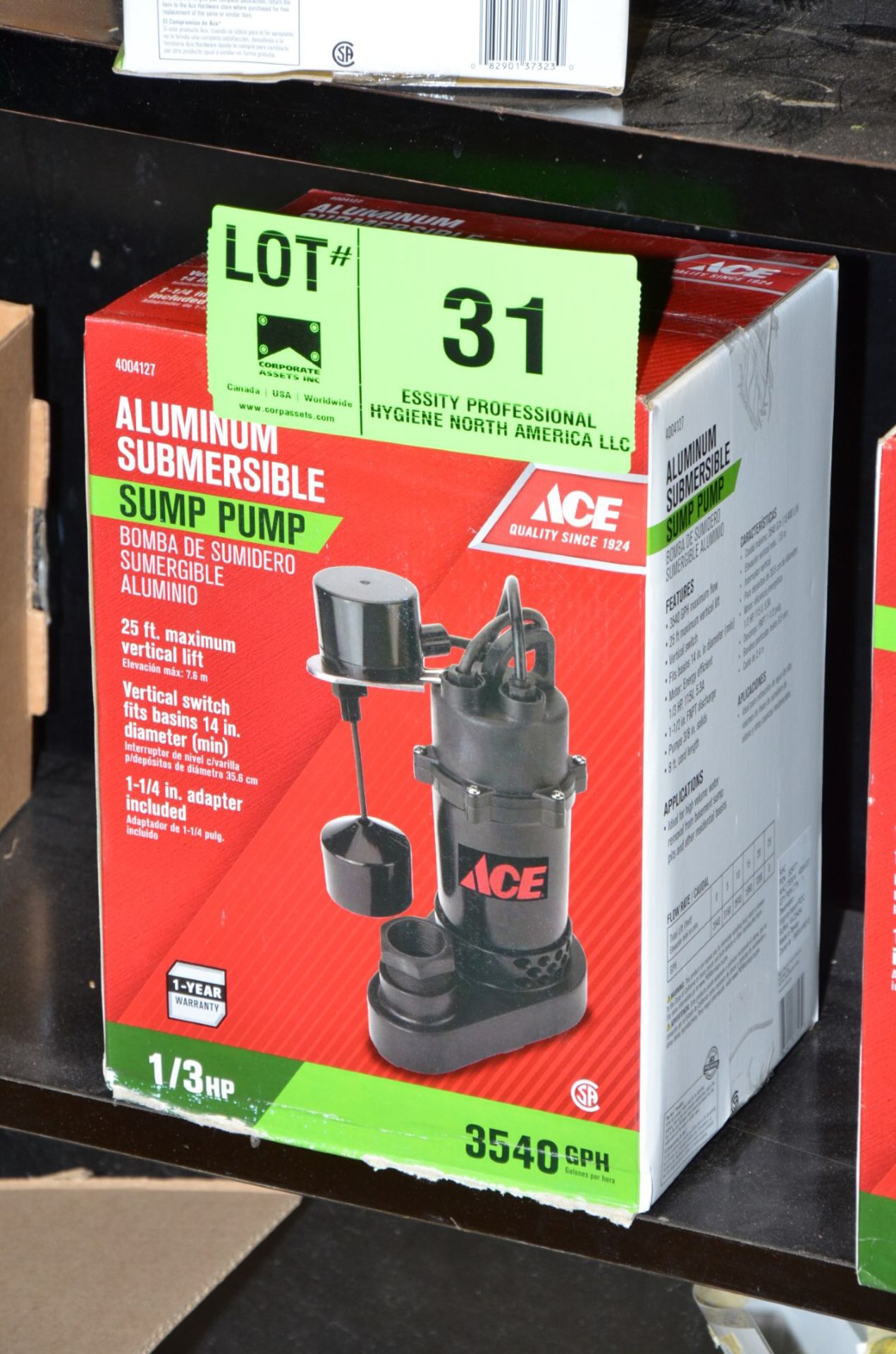 ACE 3540 GPM CAPACITY ALUMINUM SUBMERSIBLE PUMP, S/N N/A (BNIB)