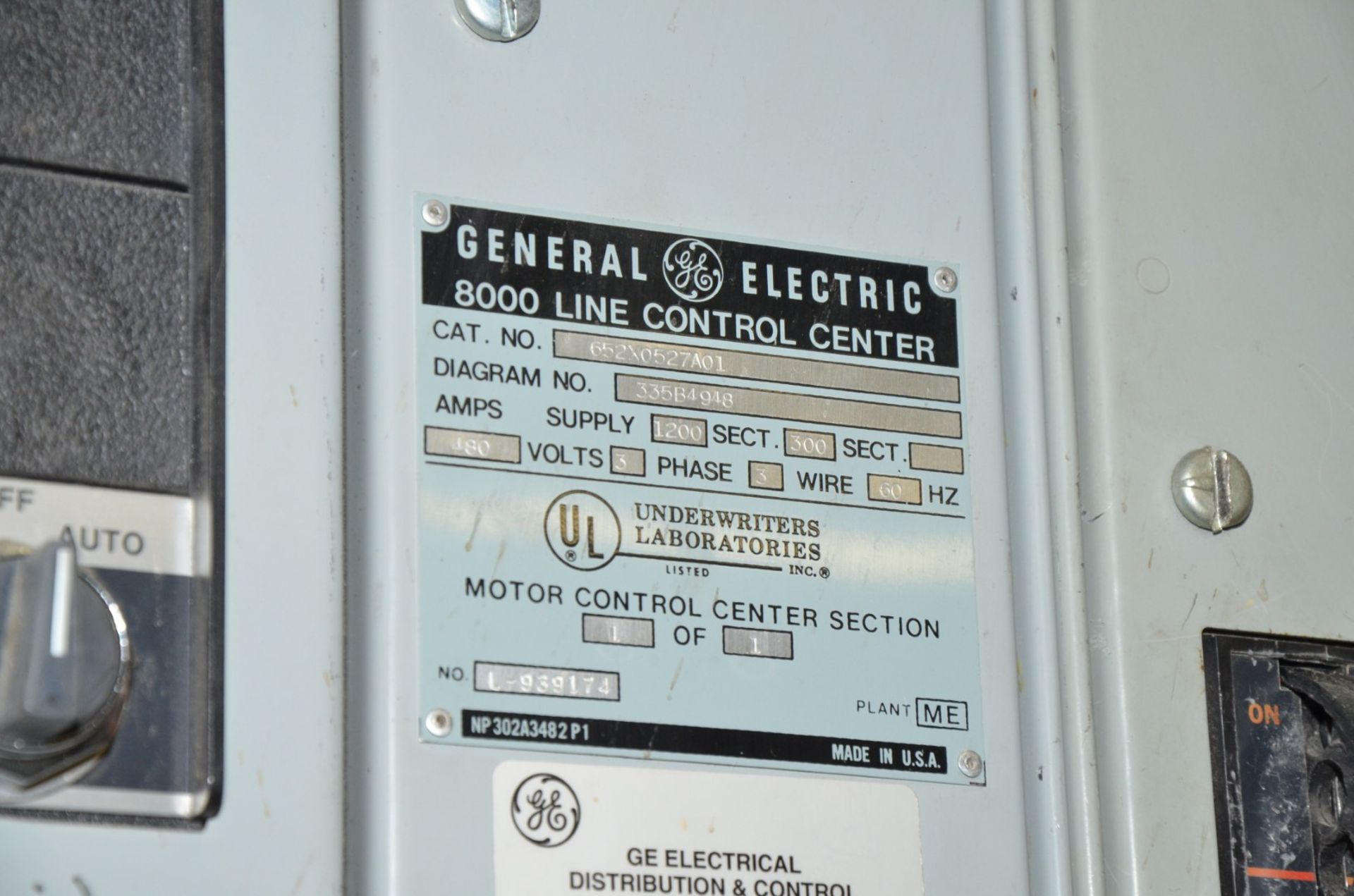 GENERAL ELECTRIC 8000 LINE CONTROL 3-BANK MCC PANEL (CI) [RIGGING FEE FOR LOT #706 - $450 USD PLUS