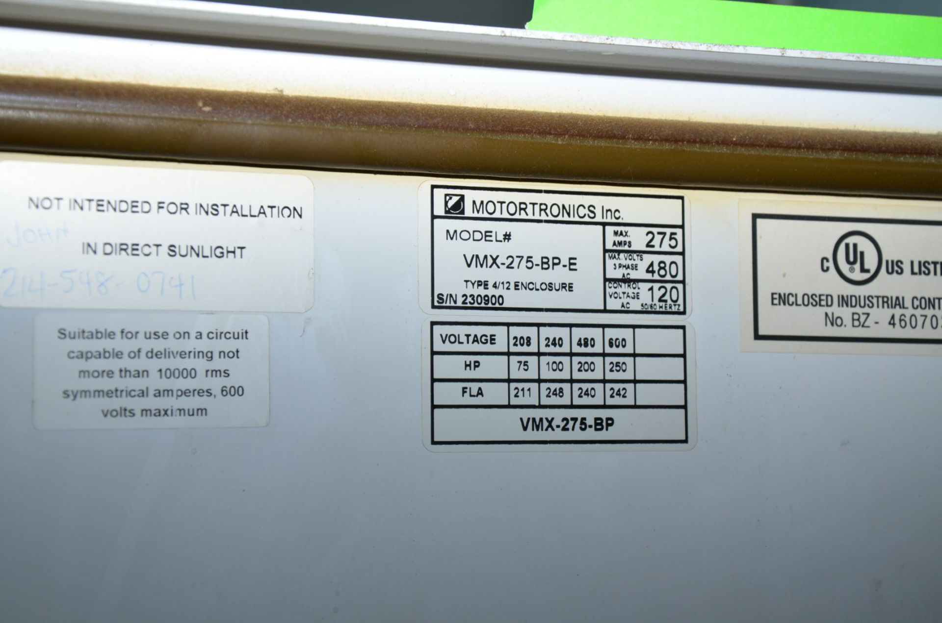 MOTORTRONICS VMX-275-BP-E 250 HP DIGITAL SOLID STATE SOFT STARTER, S/N 230900 (CI) [RIGGING FEE - Image 2 of 6