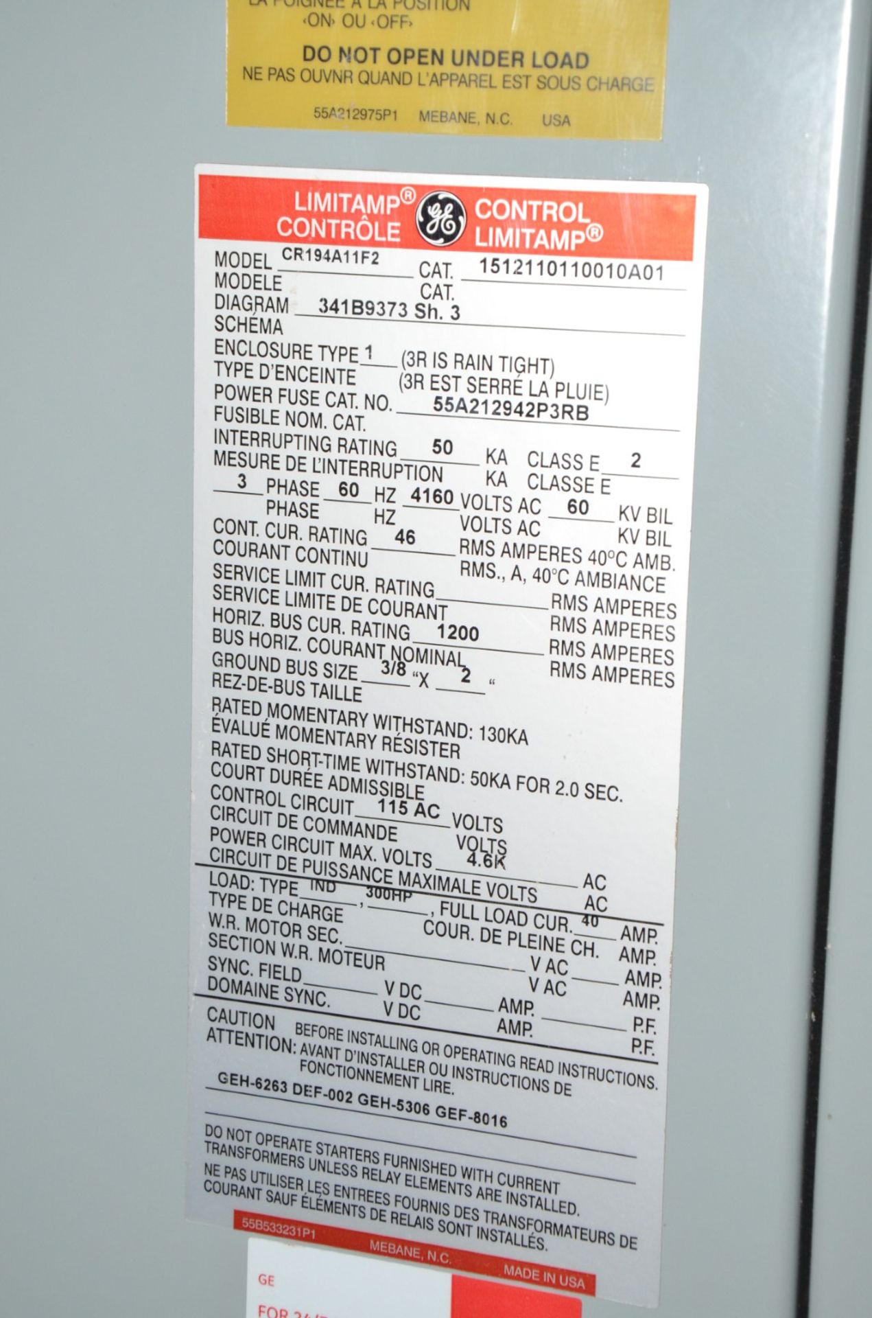GE LIMITAMP BREAKER PANEL (CI) [RIGGING FEE FOR LOT #520 - $250 USD PLUS APPLICABLE TAXES] - Image 3 of 3
