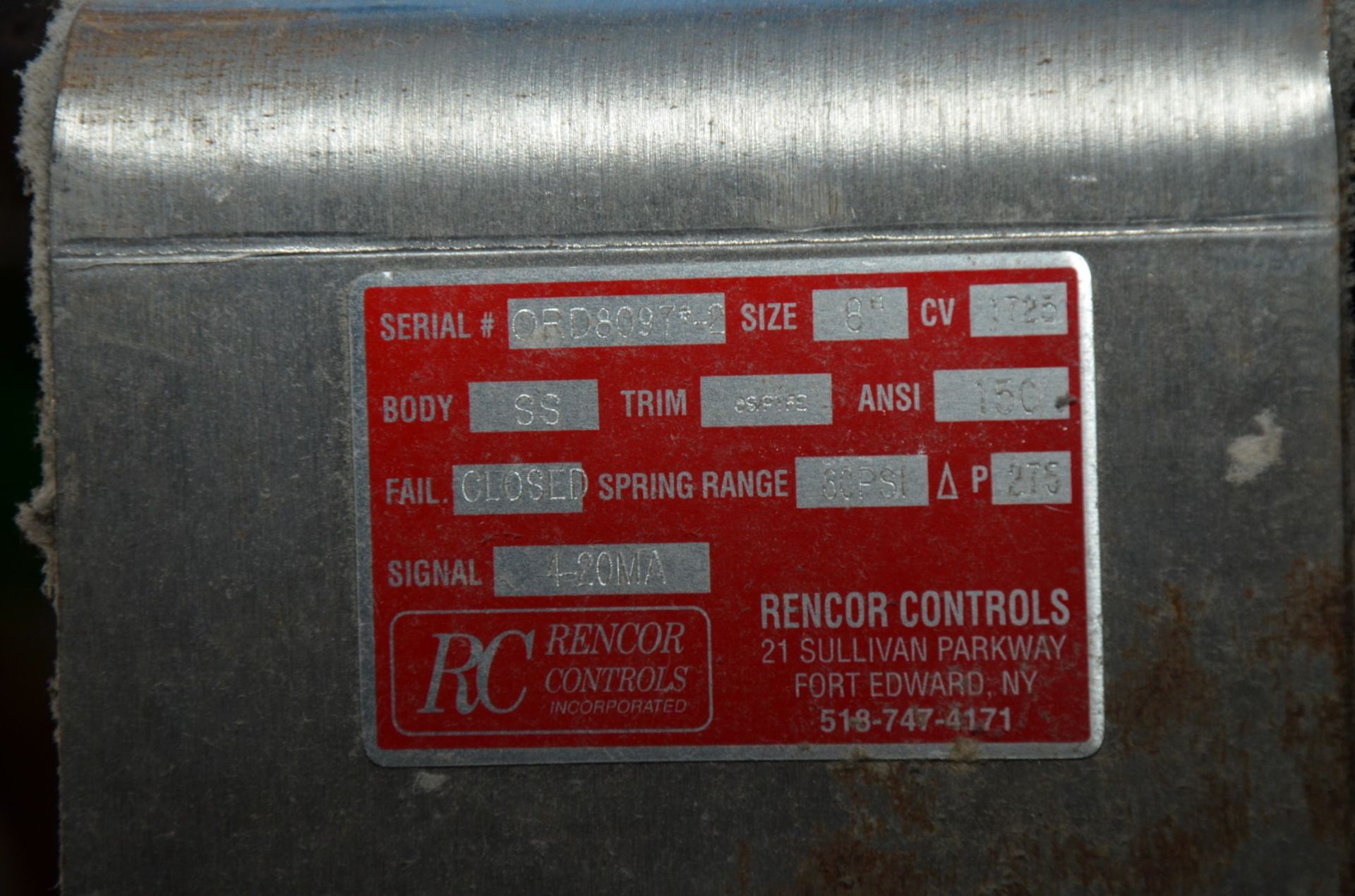 RENCOR 8" STAINLESS STEEL AUTOMATIC VALVE (CI) [RIGGING FEE FOR LOT #191 - $150 USD PLUS - Image 4 of 4