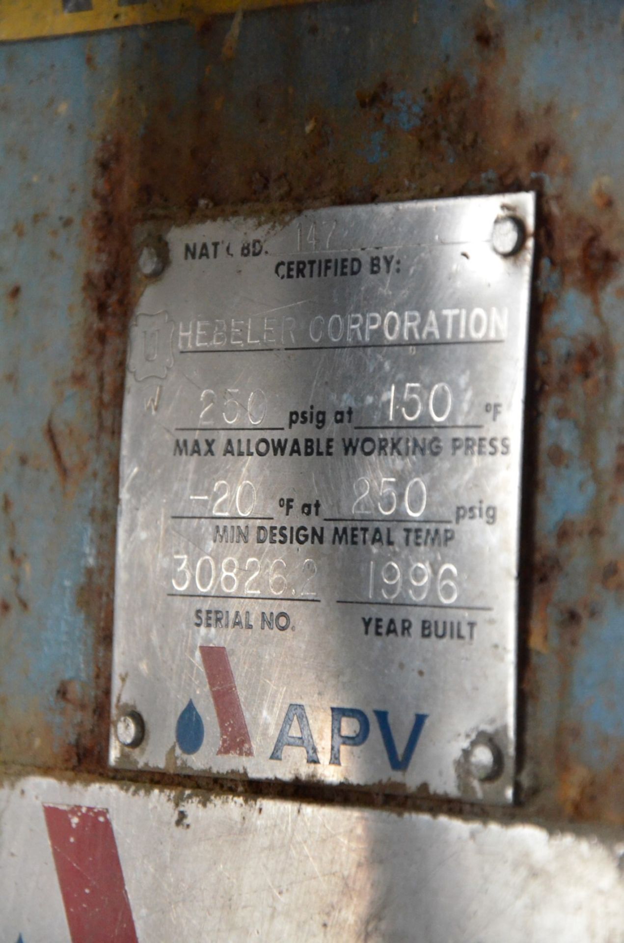 APV HEBELER CORP SR14AH PLATE TYPE HEAT EXCHANGER WITH 19,060,000 BTU, MAX 250 PSI @ 150 DEG F