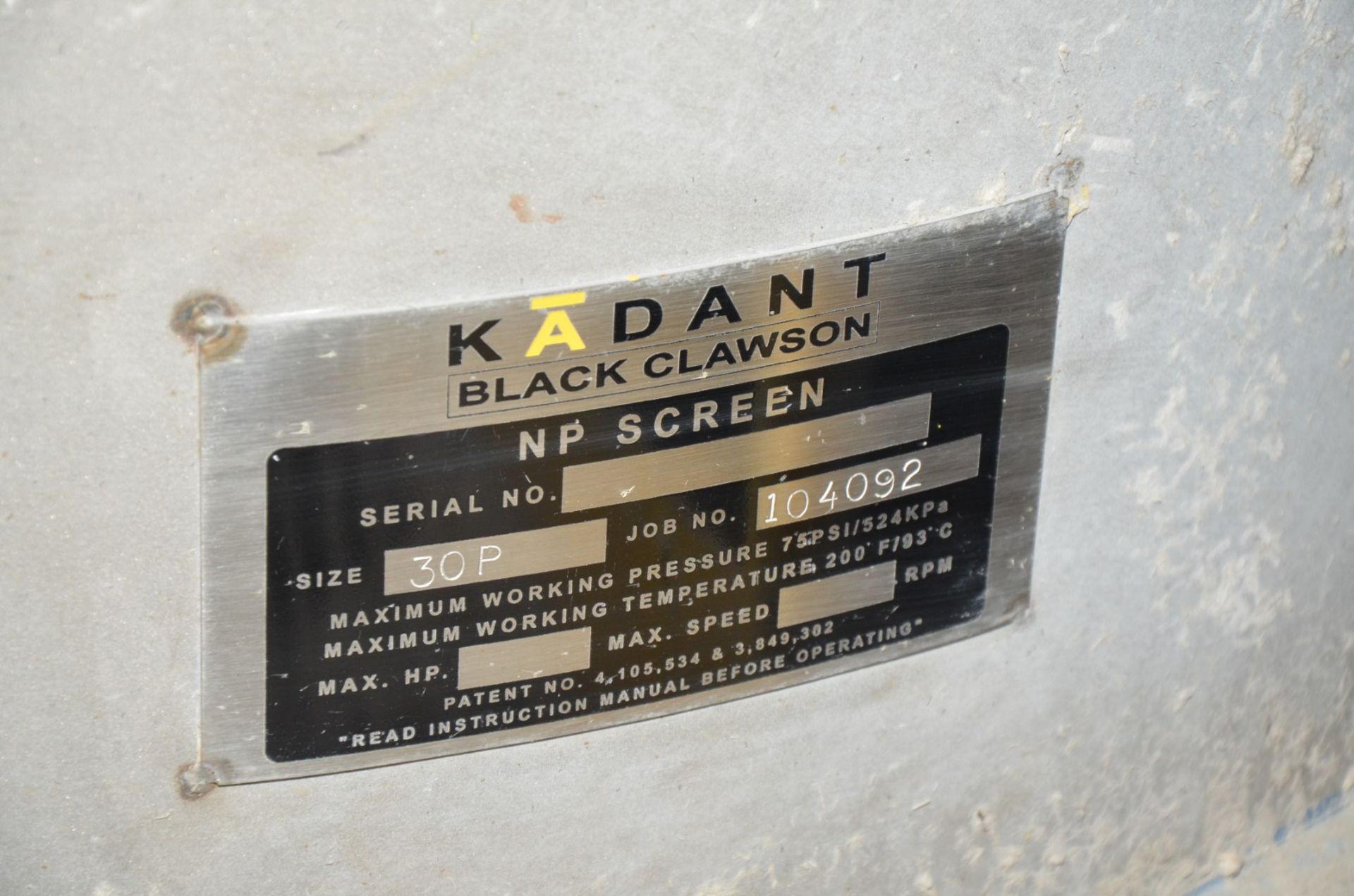 KADANT - BLACK CLAWSON SIZE 30P NP SCREEN STAINLESS STEEL VERTICAL PRESSURE SCREEN WITH 0,006" HOLED - Image 4 of 7