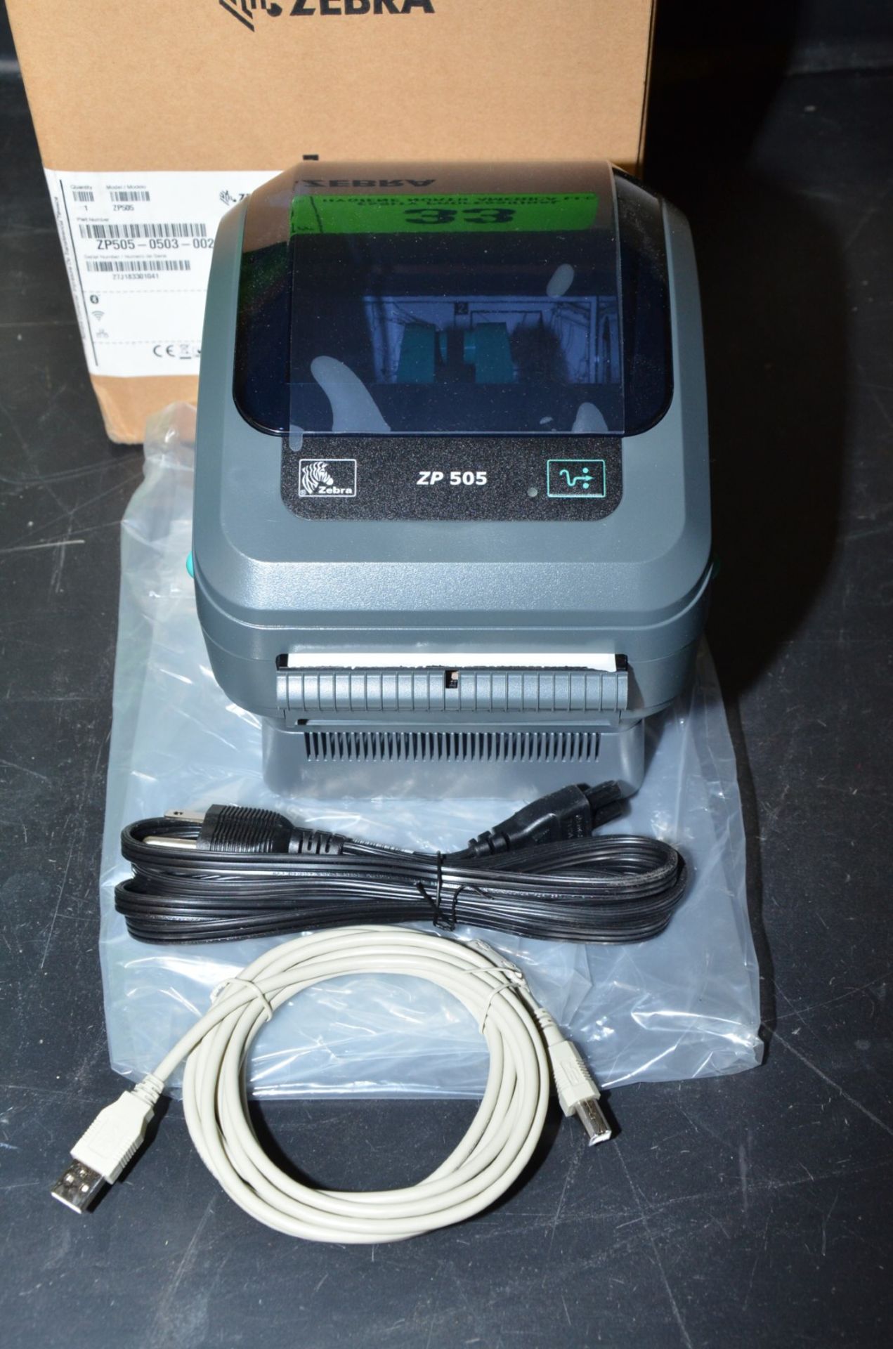 ZEBRA ZP505 DESKTOP THERMAL TRANSFER LABEL AND BARCODE PRINTER, S/N 27J183301041 (BNIB) - Image 3 of 3