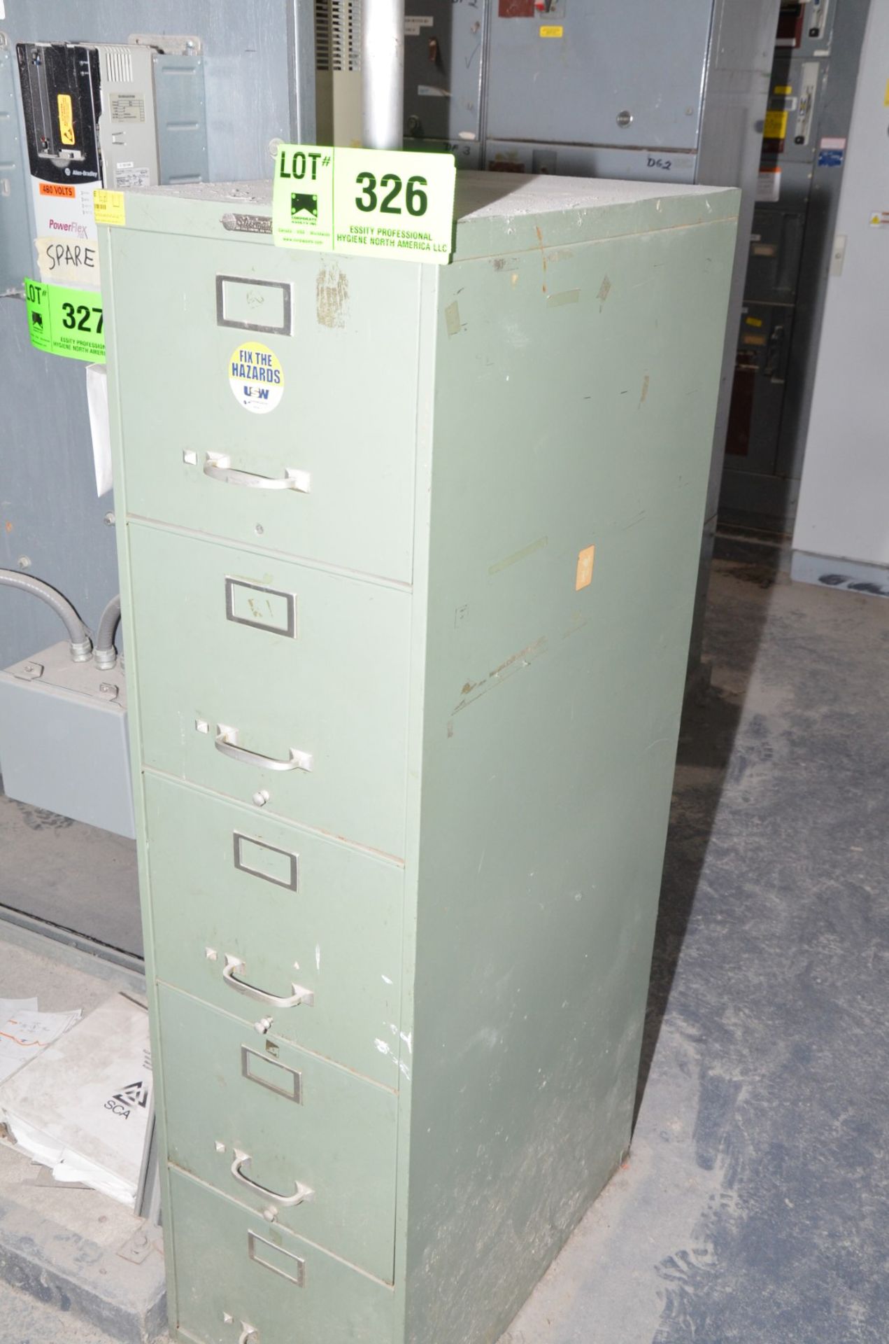 LOT/ CABINET WITH SPARE PARTS AND FUSES [RIGGING FEE FOR LOT #326 - $50 USD PLUS APPLICABLE TAXES]