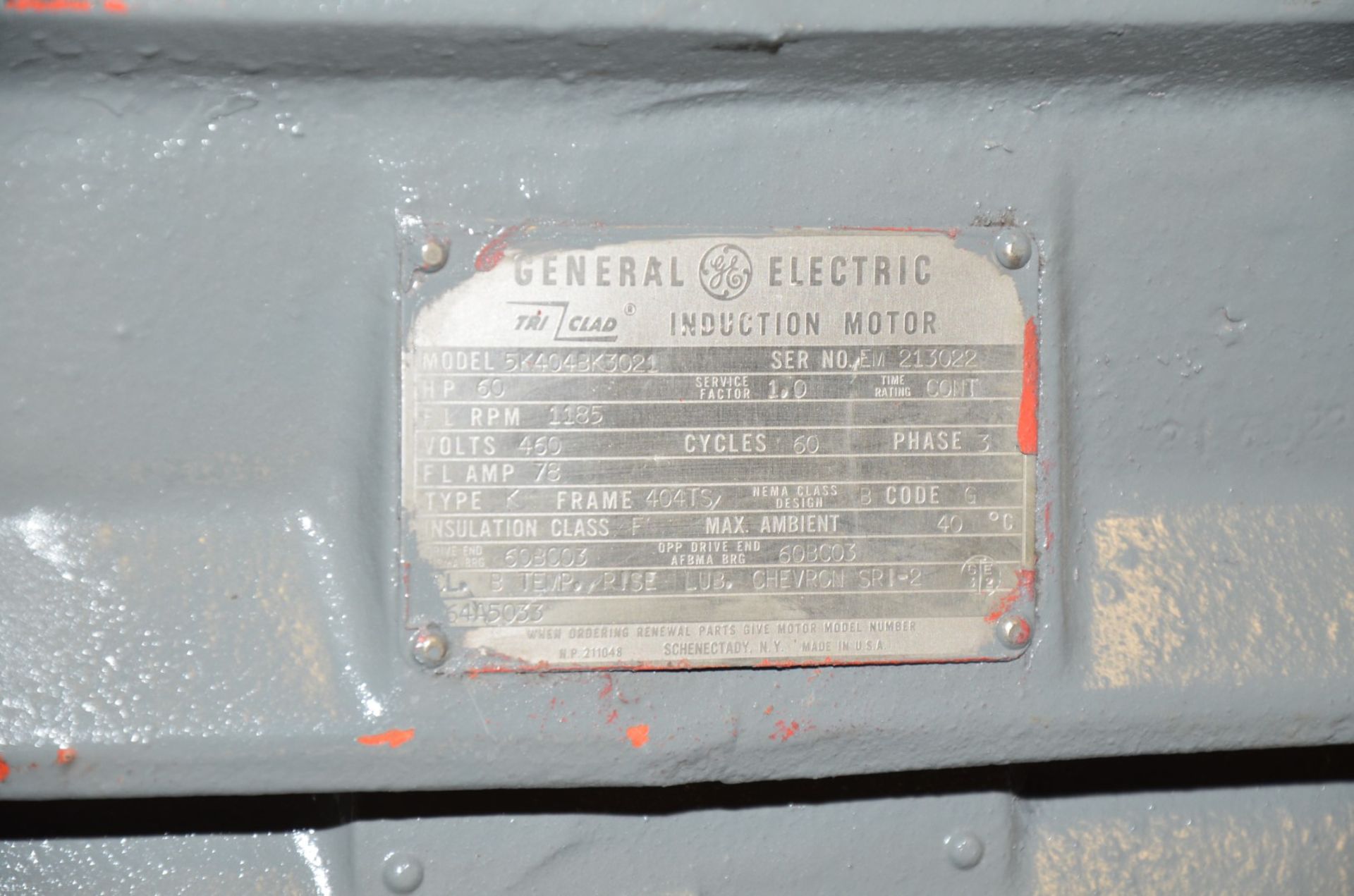 GE 60 HP 1185 RPM 460V ELECTRIC MOTOR [RIGGING FEE FOR LOT #1539 - $50 USD PLUS APPLICABLE TAXES] - Image 3 of 3