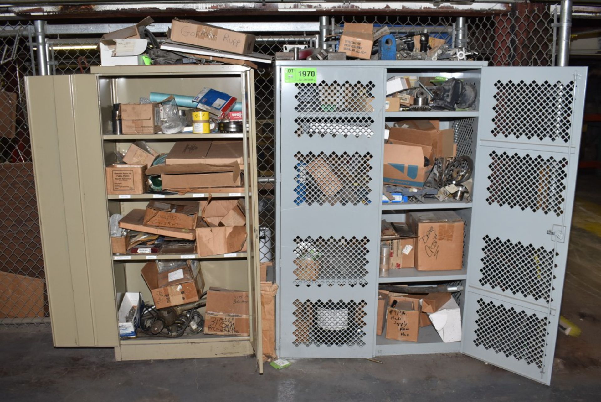 LOT/ (2) STORAGE CABINETS WITH CONTENTS - INCLUDING SPARE PARTS & SHOP SUPPLIES