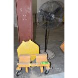 LOT/ ROLL CART, PEDESTAL SHOP FAN & SAFETY CONTAINER [RIGGING FEE FOR LOT #1858 - $25 USD PLUS
