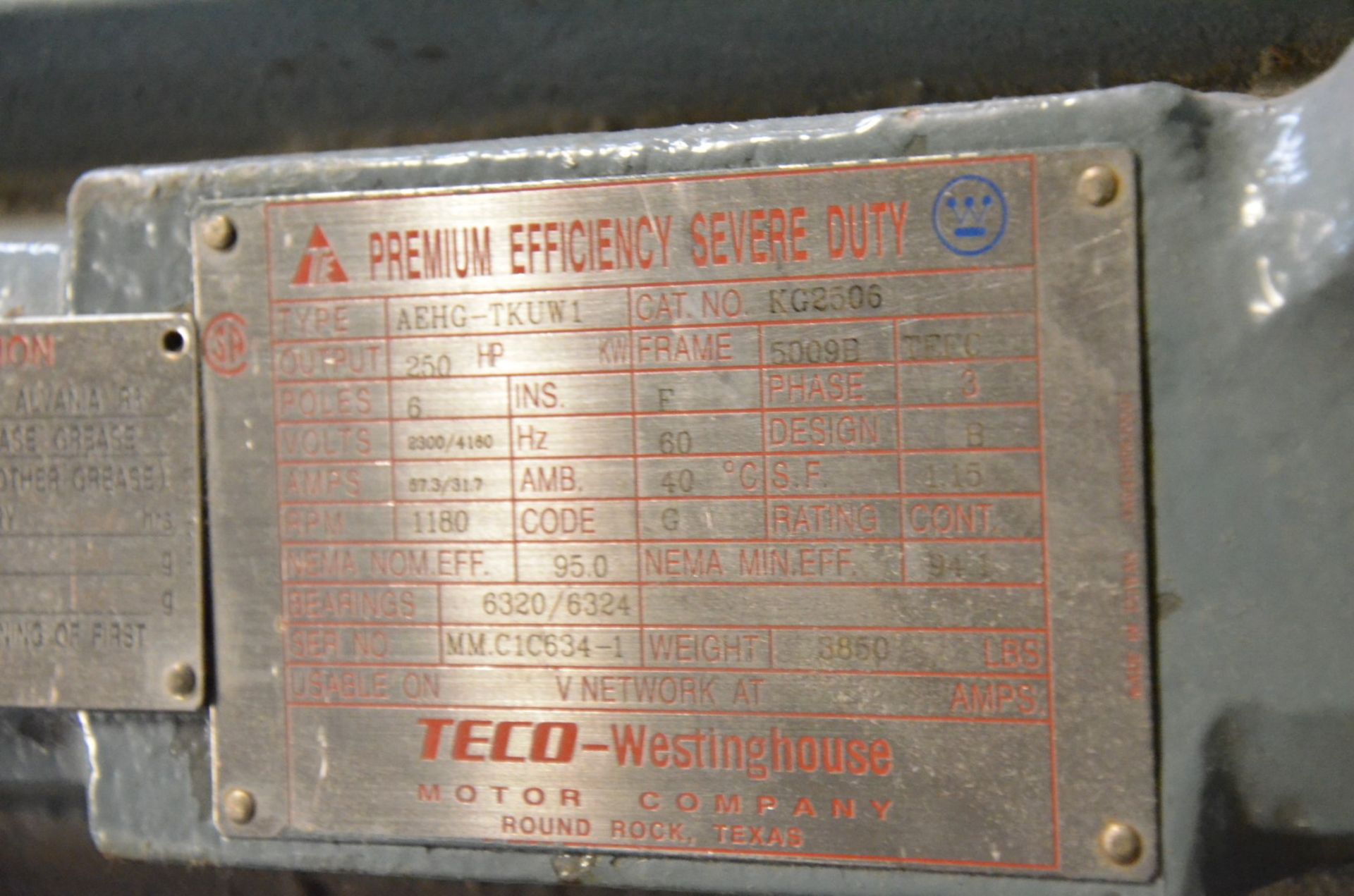 TECO 250 HP 2300-4160V 1180 RPM (CI) [RIGGING FEE FOR LOT #1016 - $100 USD PLUS APPLICABLE TAXES] - Image 3 of 3