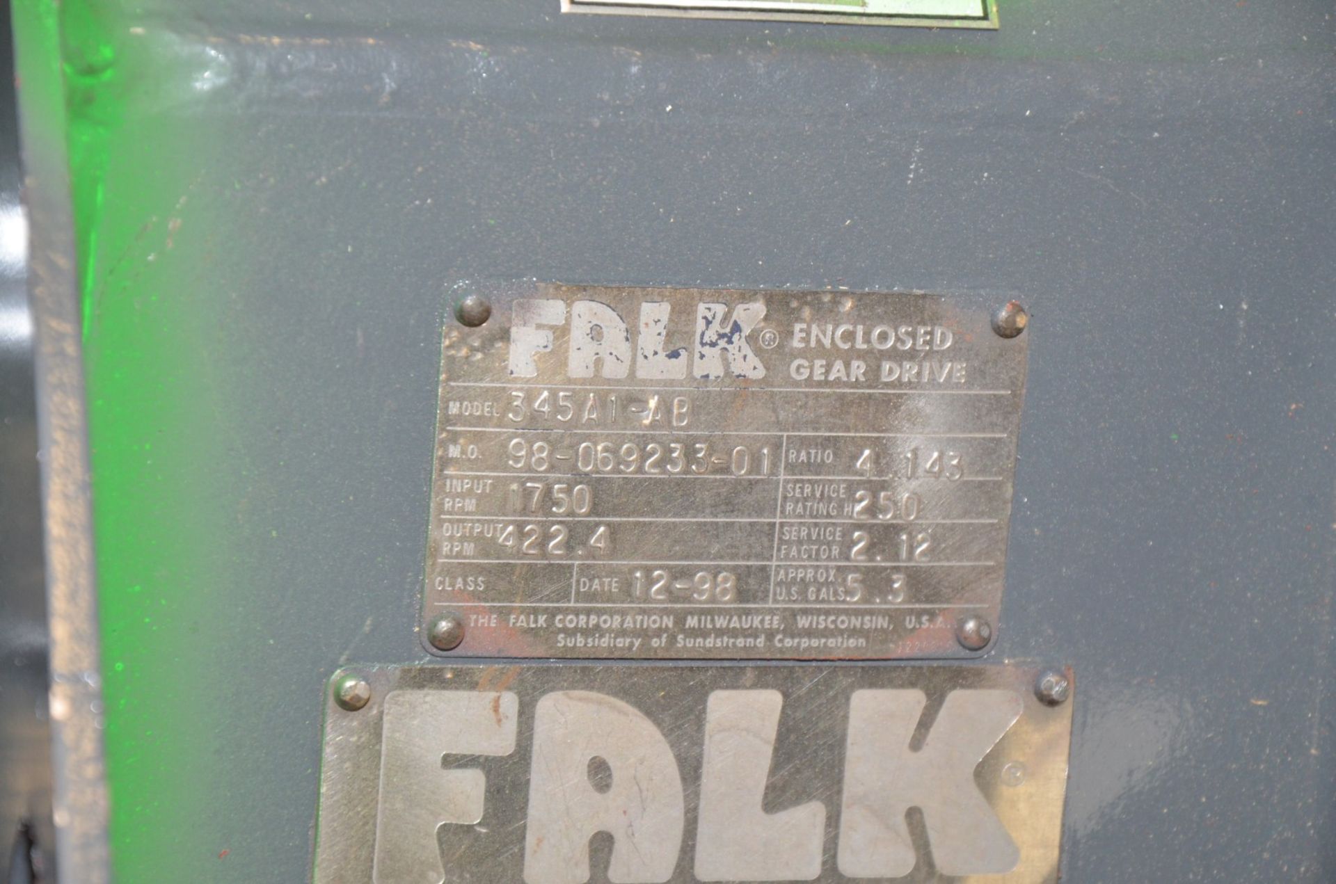 FALK 345A1-AB GEAR REDUCER WITH 1750 RPM RATING, 4.143:1 RATIO, S/N 98-069233-01 [RIGGING FEE FOR - Image 4 of 4