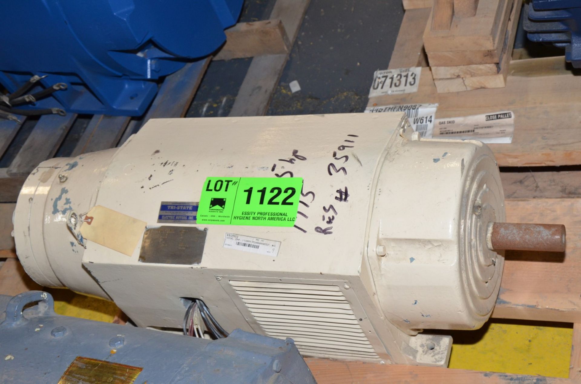 TRI STATE 15 HP 460V 1715 RPM ELECTRIC MOTOR [RIGGING FEE FOR LOT #1122 - $25 USD PLUS APPLICABLE