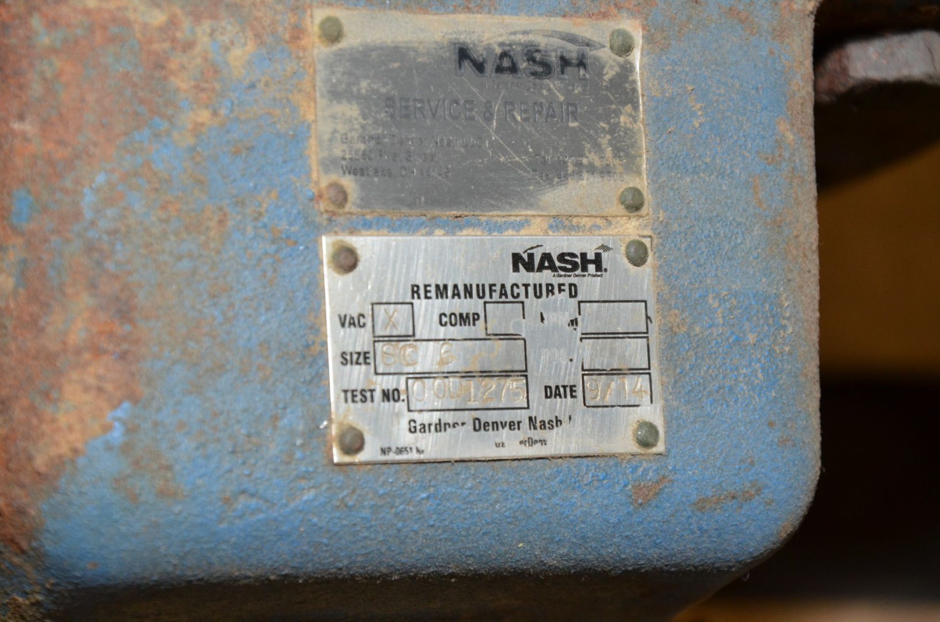 NASH (2014) SIZE SC6 VACUUM PUMP, S/N TEST # 00D1275 [RIGGING FEE FOR LOT #1031 - $25 USD PLUS - Image 3 of 3