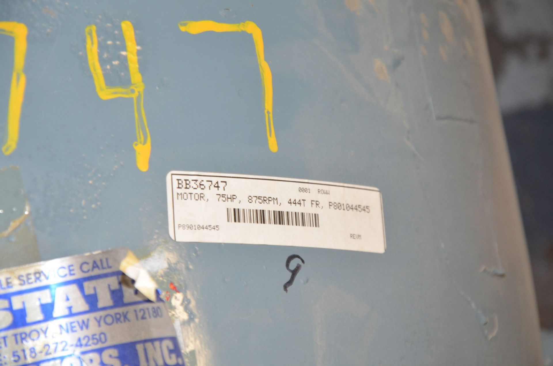 US ELECTRIC 75 HP 875 RPM 460V ELECTRIC MOTOR [RIGGING FEE FOR LOT #1361 - $25 USD PLUS APPLICABLE - Image 3 of 3