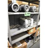 LOT/ CONTENTS OF SHELF - INCLUDING SPARE MOTORS, ITT COMMUNICATIONS MODULE, GEARBOXES [RIGGING
