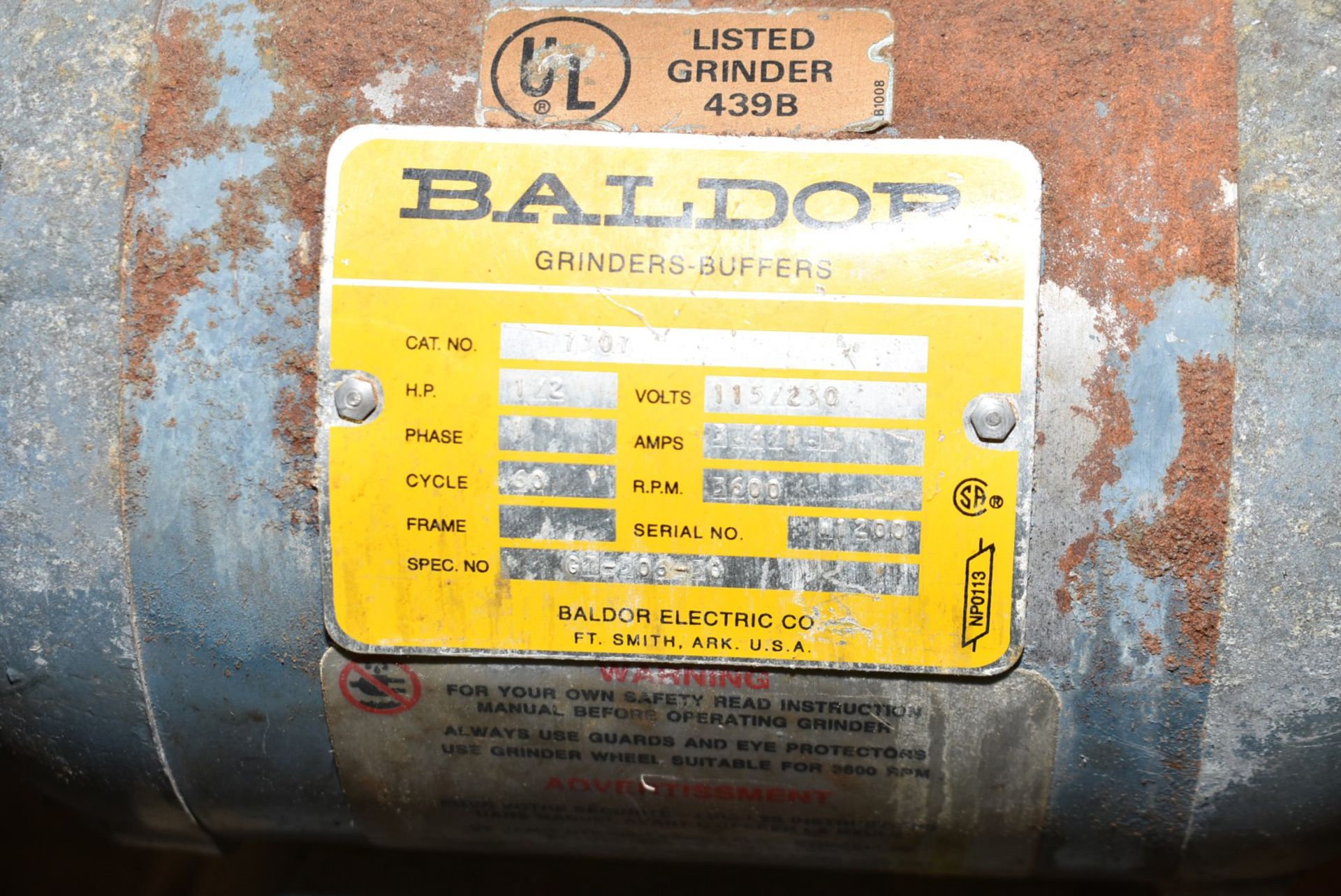 BALDOR DOUBLE END PEDESTAL GRINDER (CI) [RIGGING FEES FOR LOT #2127 - $100 USD PLUS APPLICABLE - Image 2 of 2