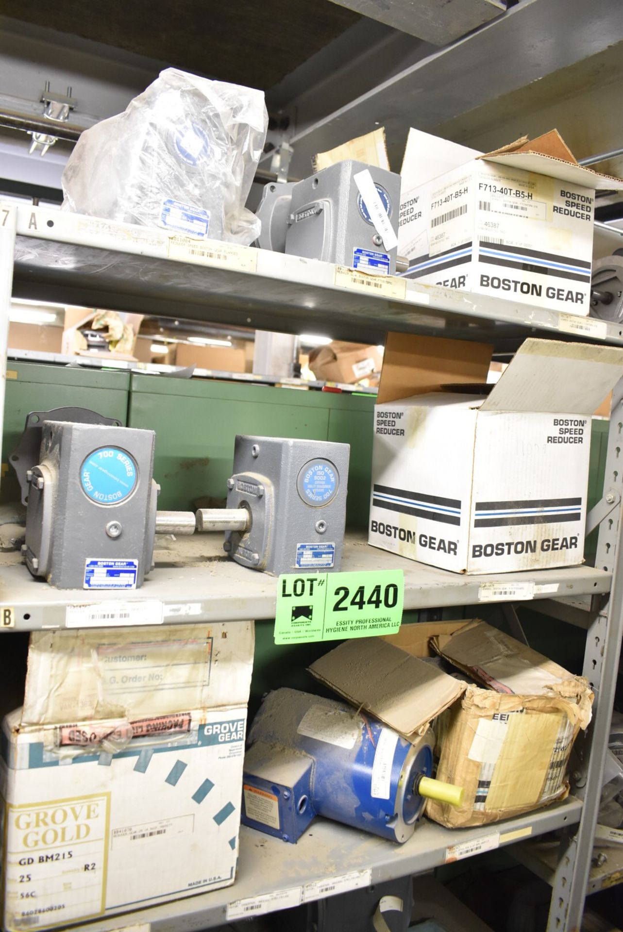 LOT/ CONTENTS OF (3) SHELVES - SPARE MOTORS & GEARBOXES [RIGGING FEES FOR LOT #2440 - $100 USD