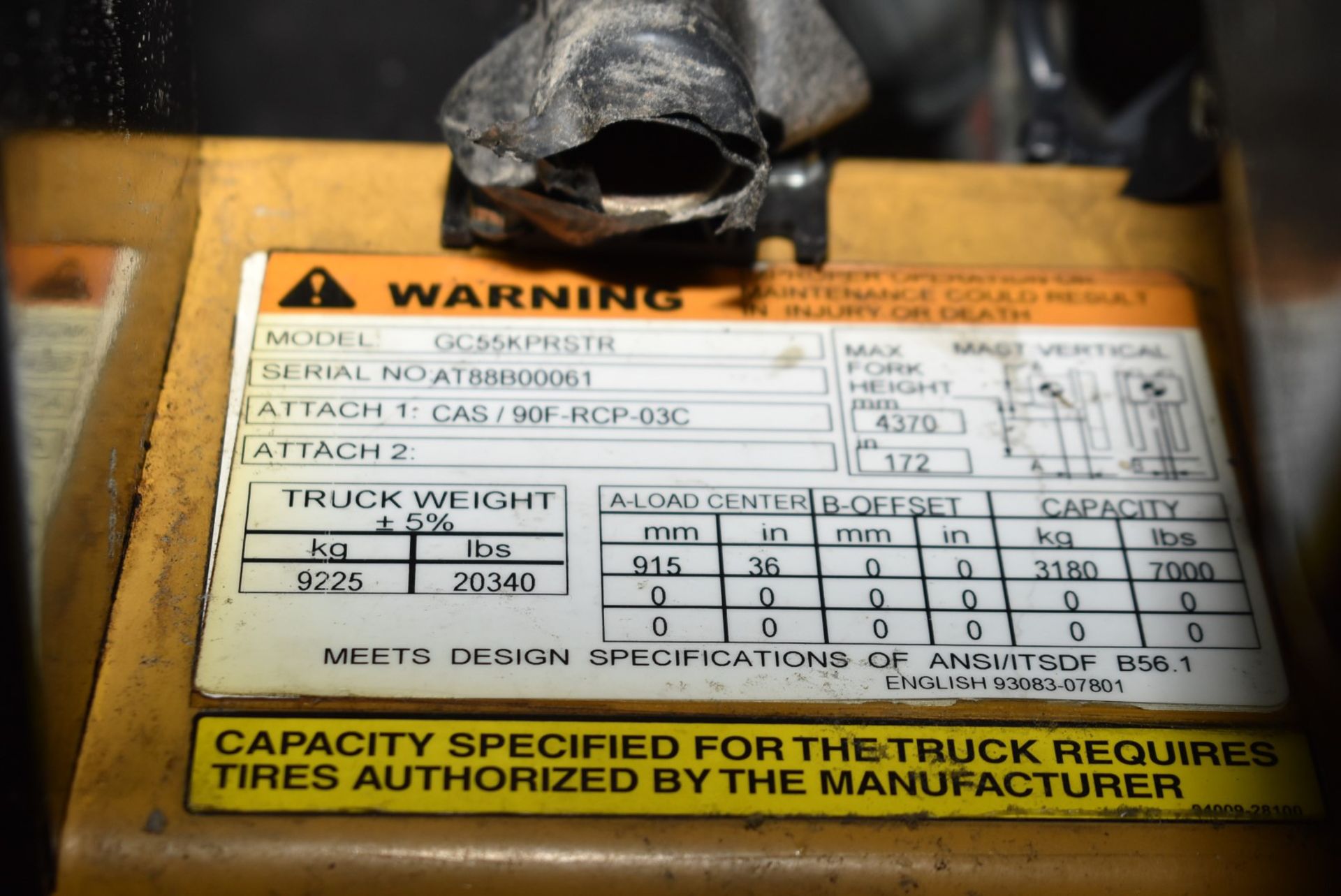 CATERPILLAR (2013) GC55KPRSTR 7,000 LBS. CAPACITY LPG FORKLIFT WITH 172" MAX VERTICAL REACH, 3-STAGE - Image 10 of 10