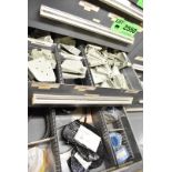 LOT/ CONTENTS OF CABINET - INCLUDING ACCUMULATOR PLATES, BELTS, CONVEYOR BELTING, SPARE PARTS (