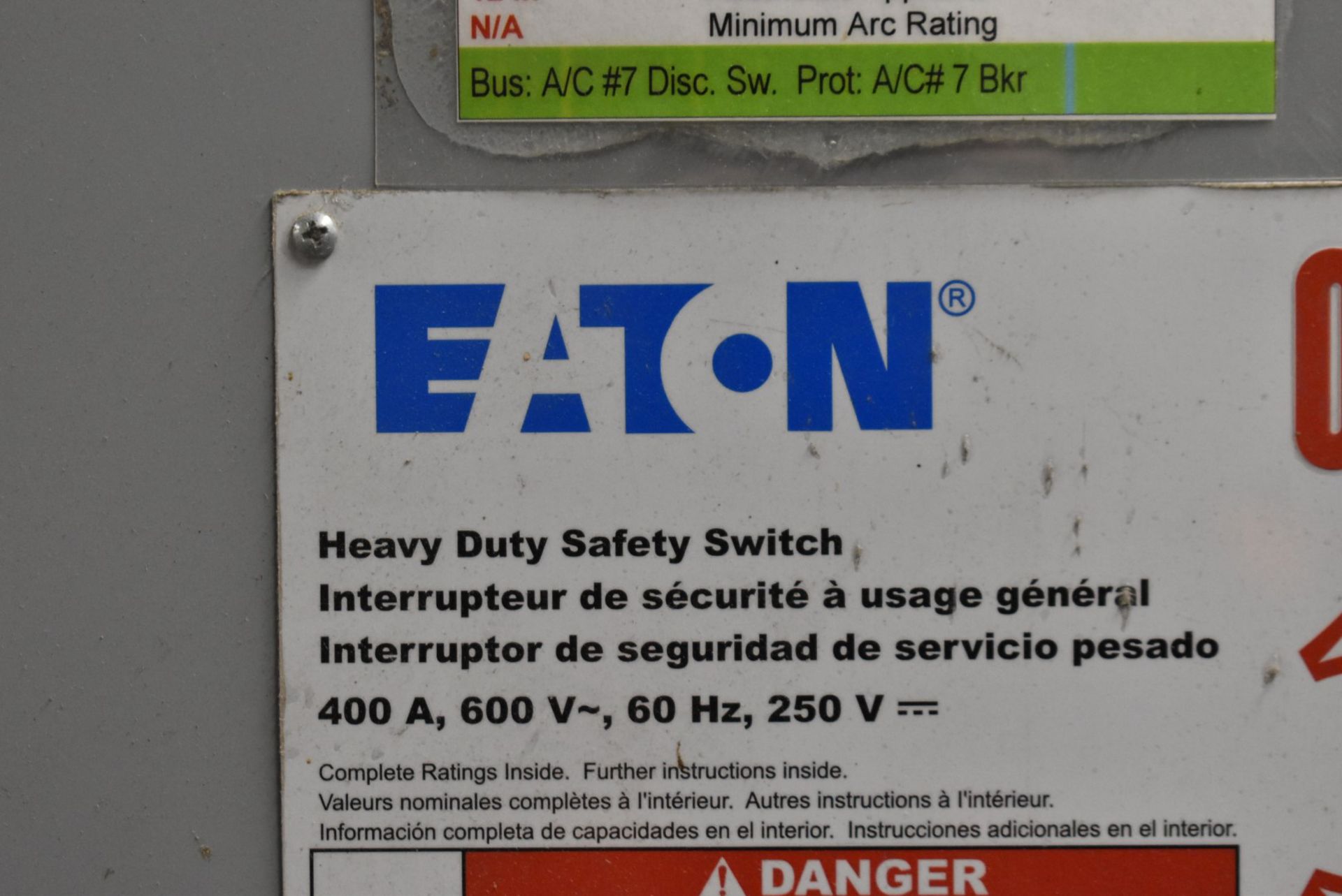 EATON HEAVY DUTY SAFETY SWITCH 400A, 600V, 60 HZ (CI) (DELAYED DELIVERY) [RIGGING FEES FOR LOT #2170 - Bild 2 aus 2