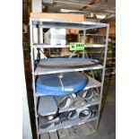 LOT/ SHELF WITH CONTENTS - INCLUDING DRIVE PULLEY FRAME, TIMING BELTS, FLAT BELTS, ENDLESS BELTS [