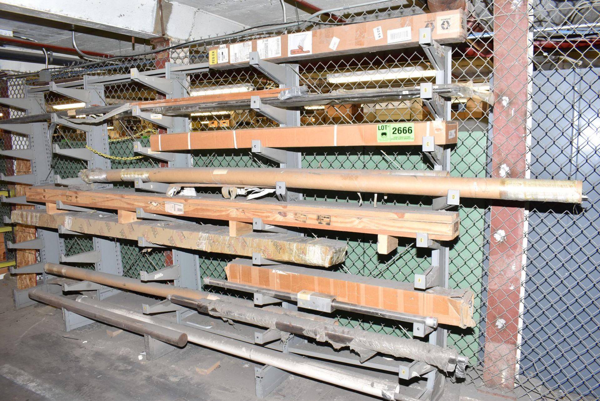 LOT/ MATERIAL RACK WITH BLADES, SHAFTS & SURPLUS MATERIAL [RIGGING FEES FOR LOT #2666 - $TBD USD