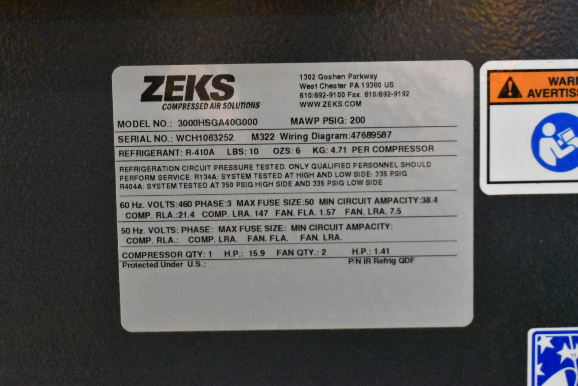 ZEKS (2021) 3000HSGA40G000 REFRIGERATED AIR DRYER WITH 3000 SCFM @ 100 PSIG CAPACITY, S/N WCH1063252 - Image 6 of 6